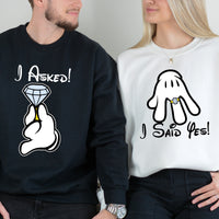 I Asked, I Said Yes Cartoon Matching Hoodies For Couples