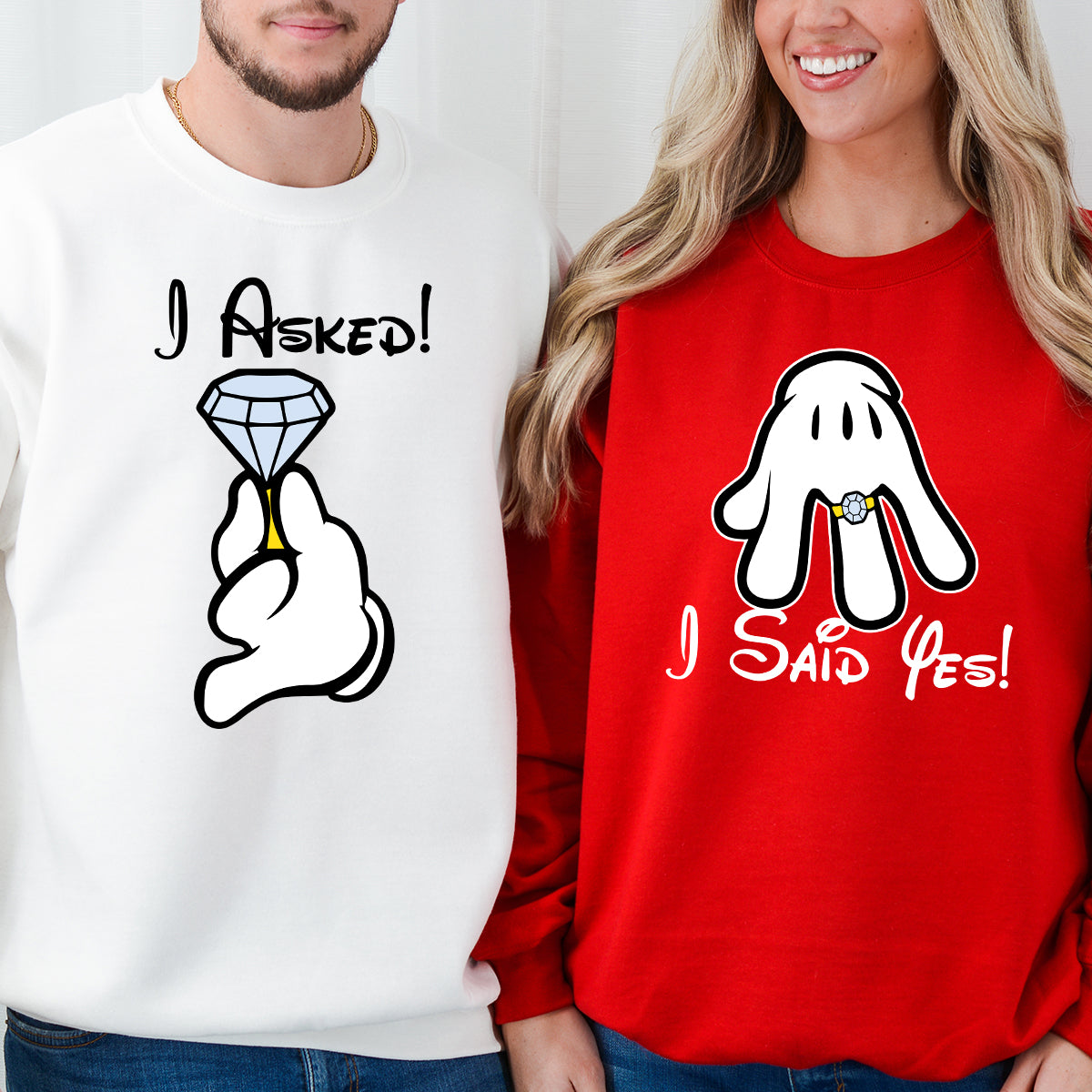 I Asked, I Said Yes Cartoon Matching Hoodies For Couples