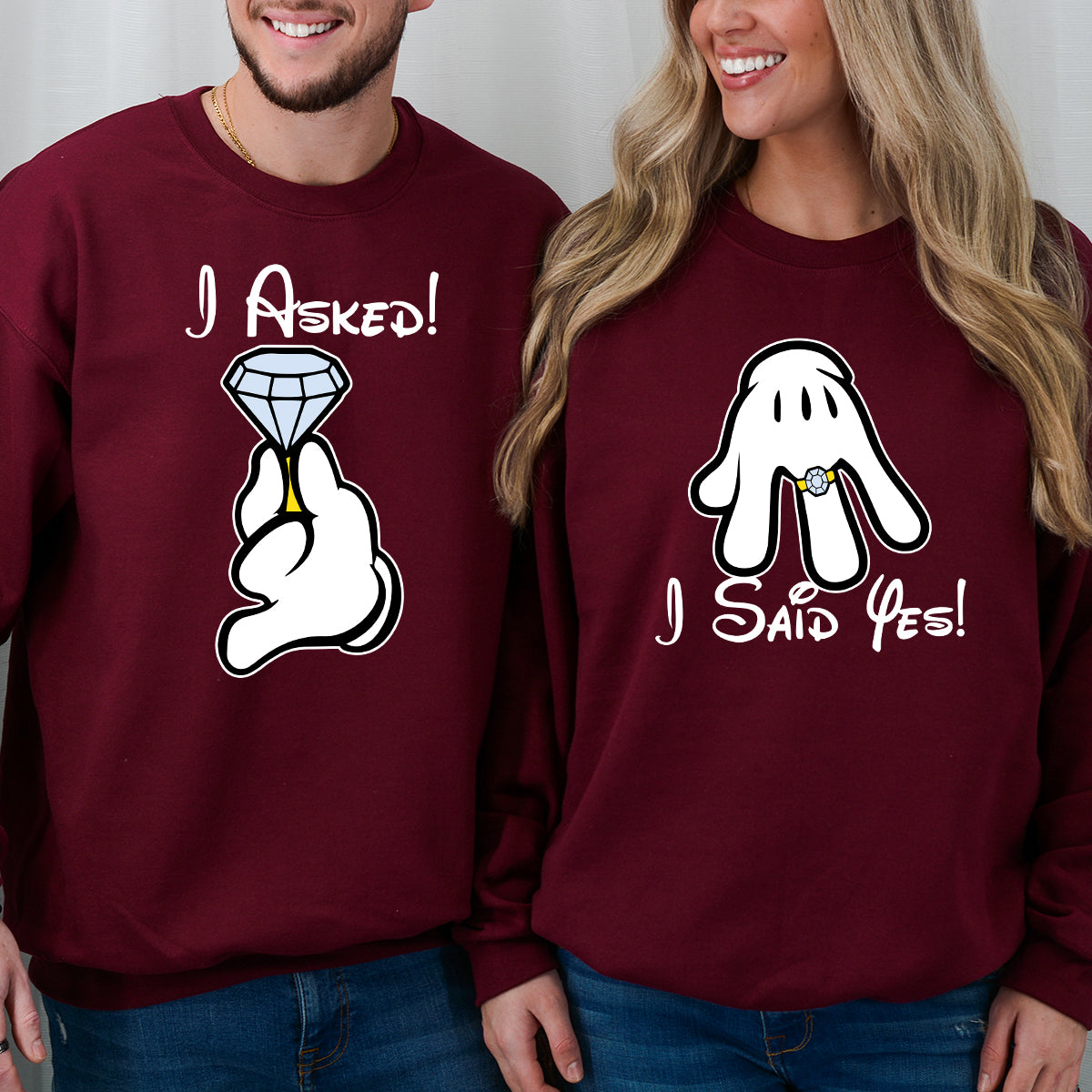 I Asked, I Said Yes Cartoon Matching Hoodies For Couples