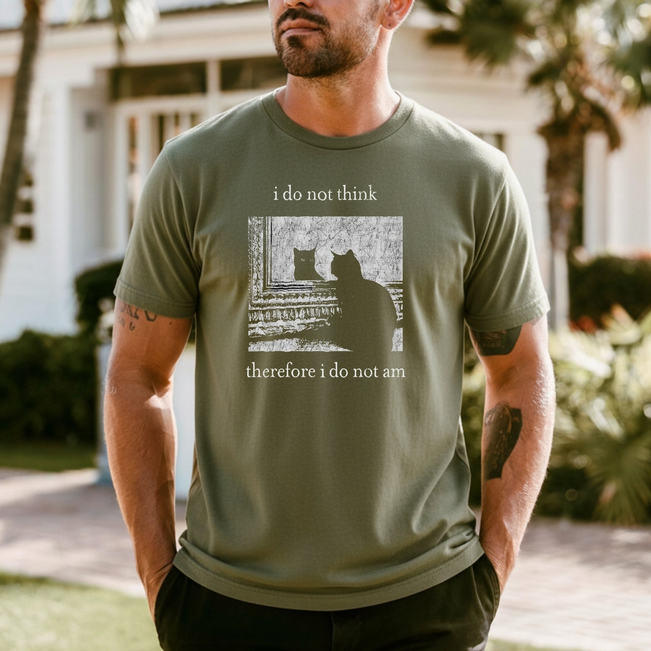 I Do Not Think Therefore I Do Not Am T-Shirt - Funny Cat Graphic Tee