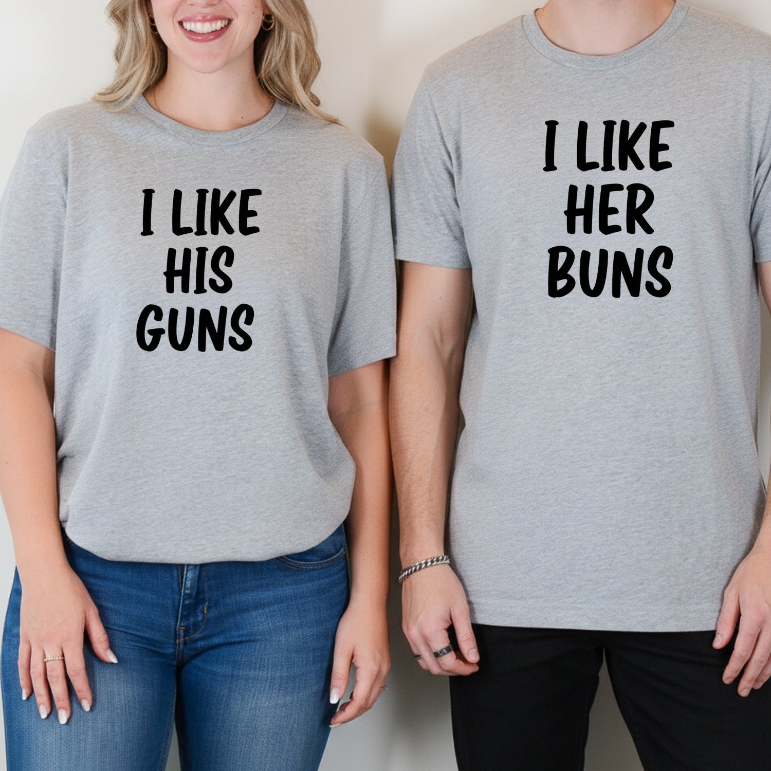 I Like Her Buns I Like His Guns Matching T-Shirts For Couples