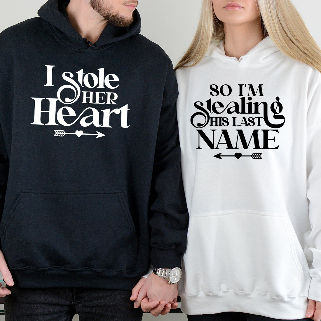 I Stole Her Heart So I'm Stealing His Last Name Matching Hoodies For Couples