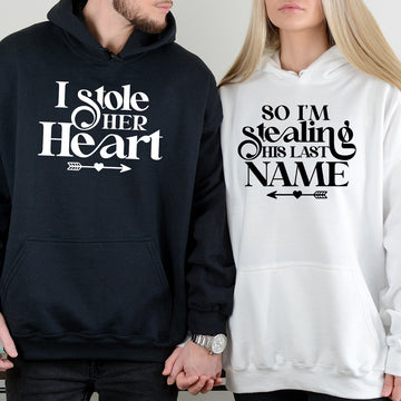 I Stole Her Heart So I'm Stealing His Last Name Matching Hoodies For Couples