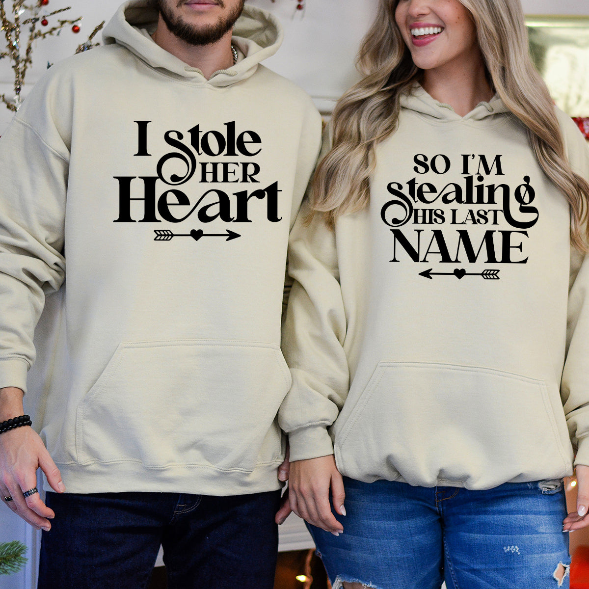 I Stole Her Heart So I'm Stealing His Last Name Matching Hoodies For Couples