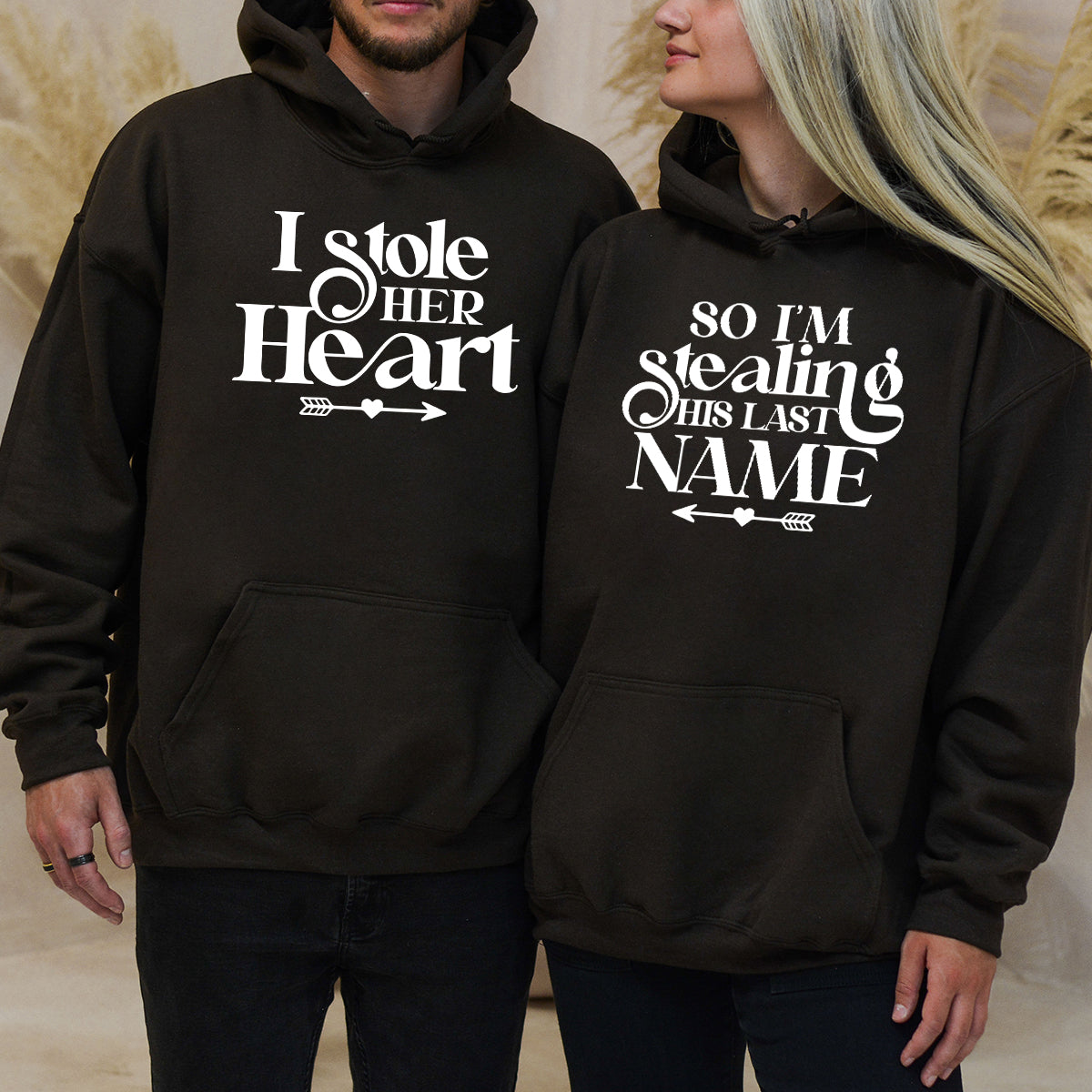 I Stole Her Heart So I'm Stealing His Last Name Matching Hoodies For Couples