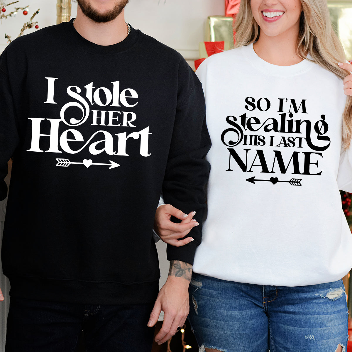 I Stole Her Heart So I'm Stealing His Last Name Matching Hoodies For Couples
