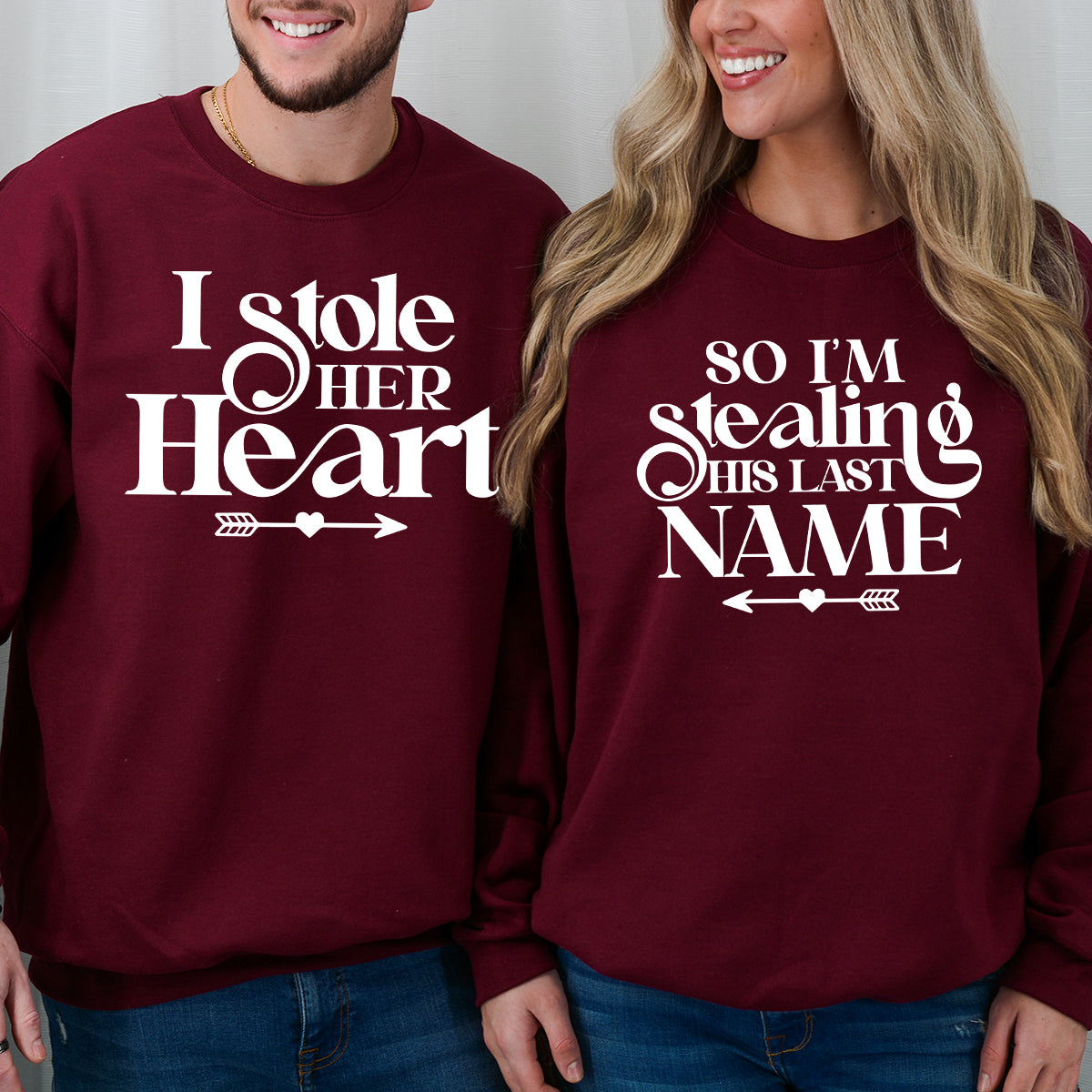 I Stole Her Heart So I'm Stealing His Last Name Matching Hoodies For Couples