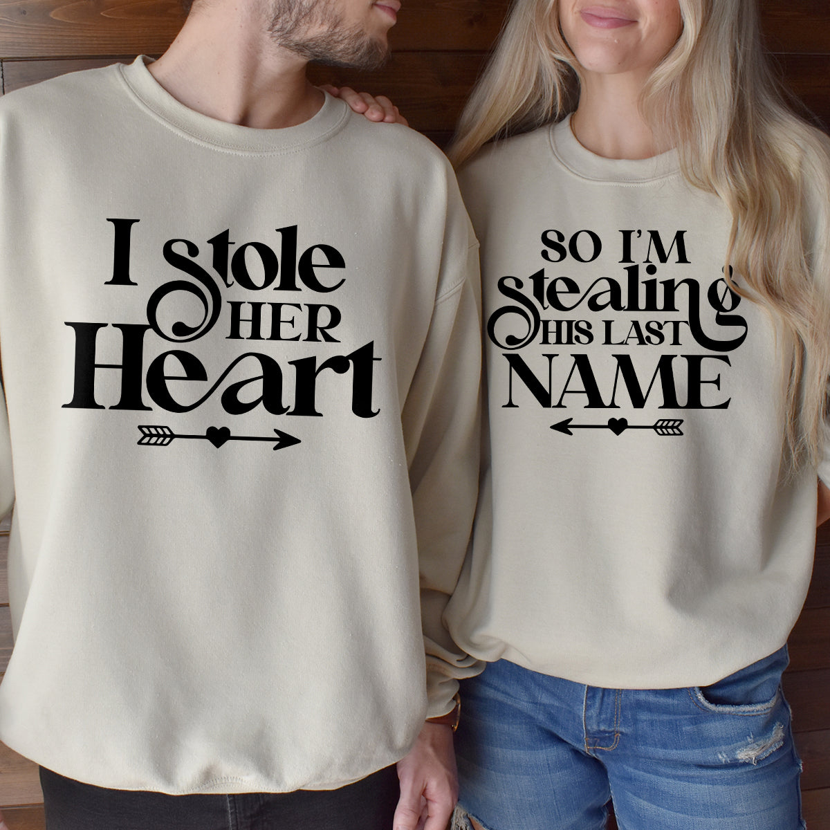 I Stole Her Heart So I'm Stealing His Last Name Matching Hoodies For Couples