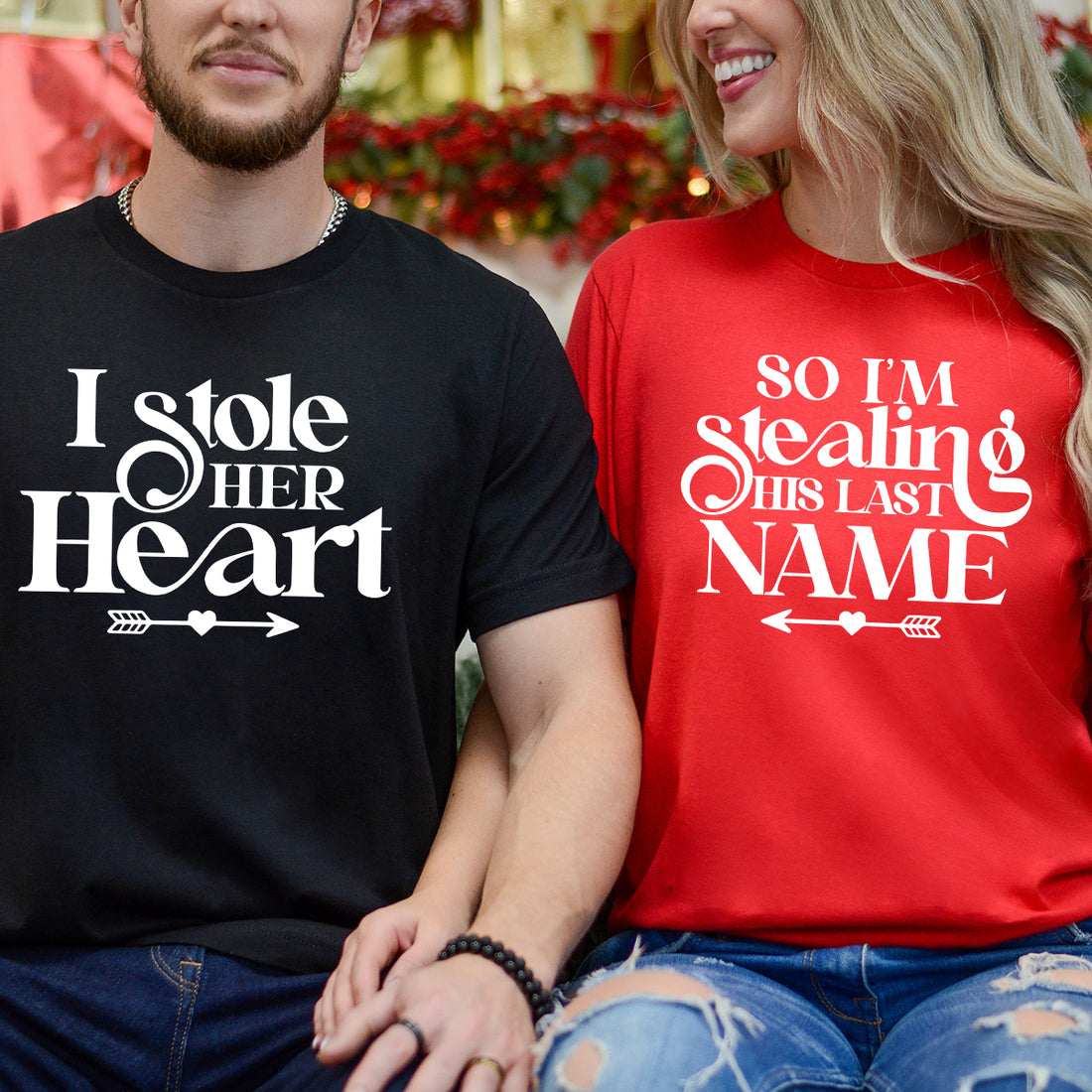 I Stole Her Heart So I'm Stealing His Last Name Matching T-Shirts For Couples