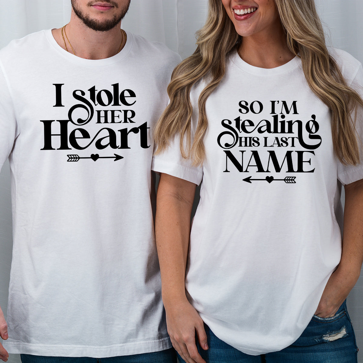 I Stole Her Heart So I'm Stealing His Last Name Matching T-Shirts For Couples