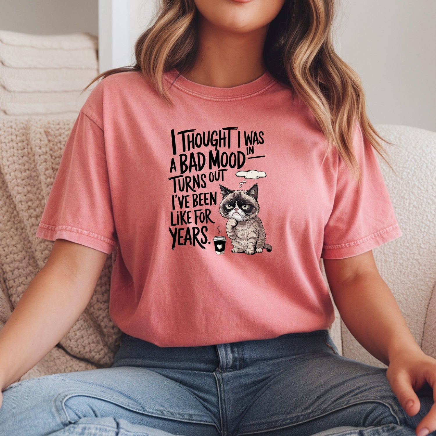I Thought I Was In Bad Mood T-Shirt - Funny Cat Sarcastic Graphic Tee