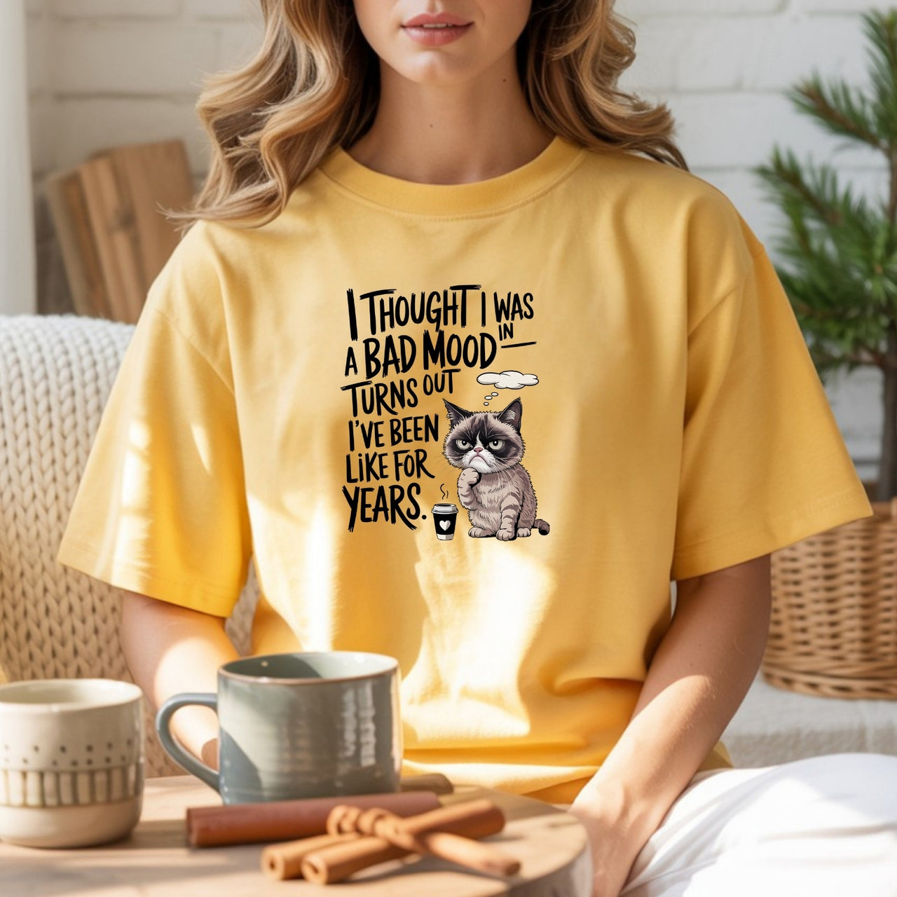 I Thought I Was In Bad Mood T-Shirt - Funny Cat Sarcastic Graphic Tee
