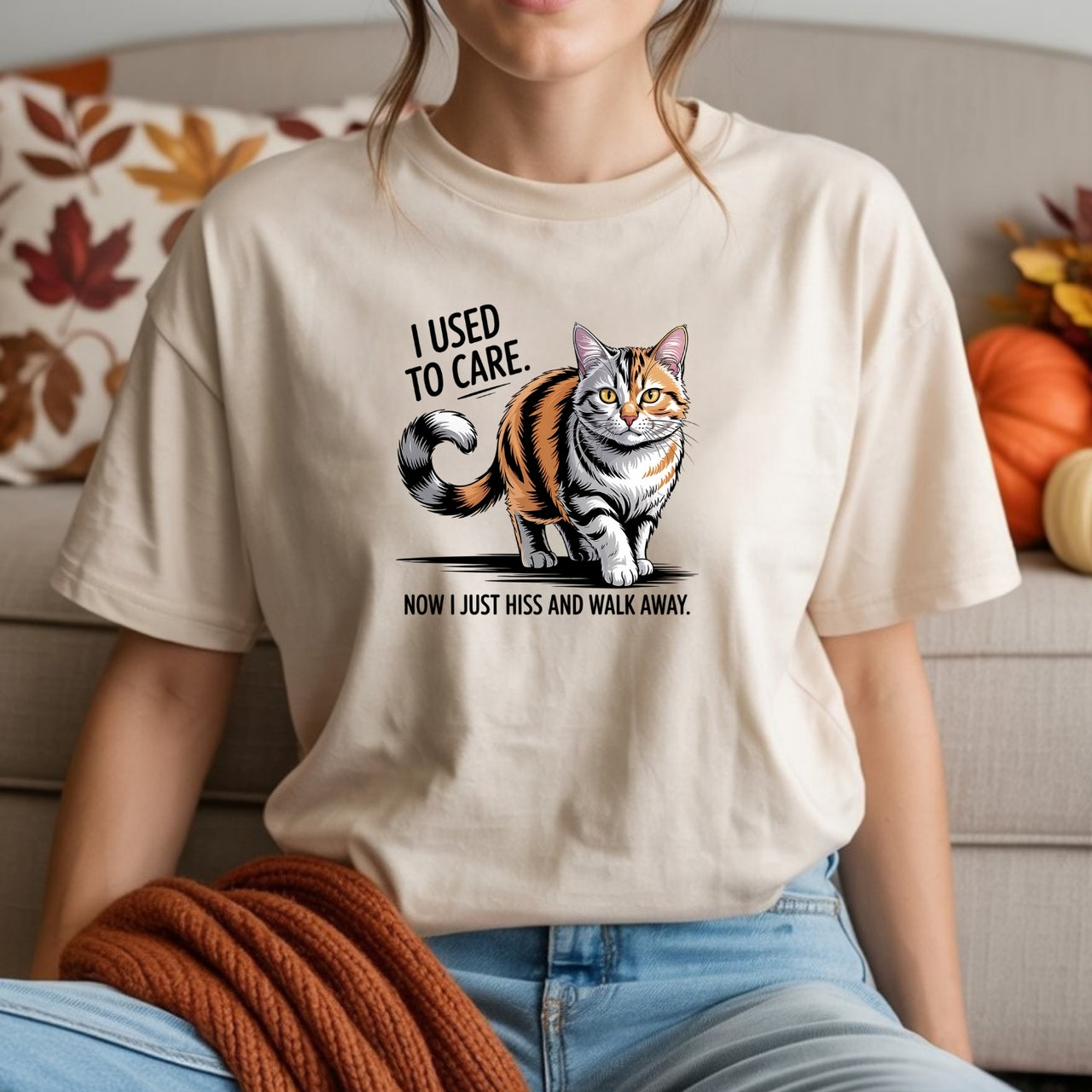 I Used To Care T-Shirt - Funny Cat Sarcastic Graphic Tee