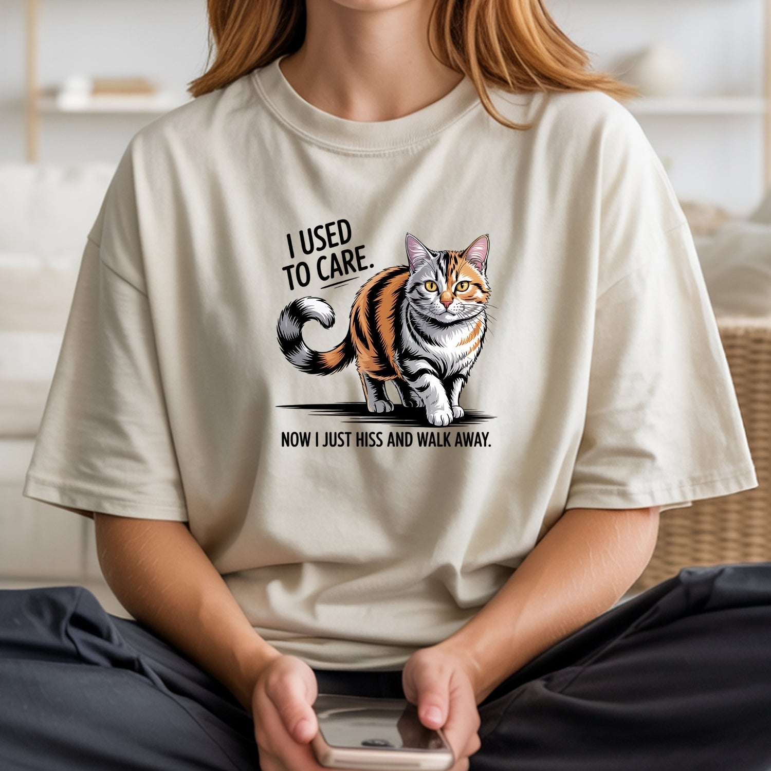 I Used To Care T-Shirt - Funny Cat Sarcastic Graphic Tee