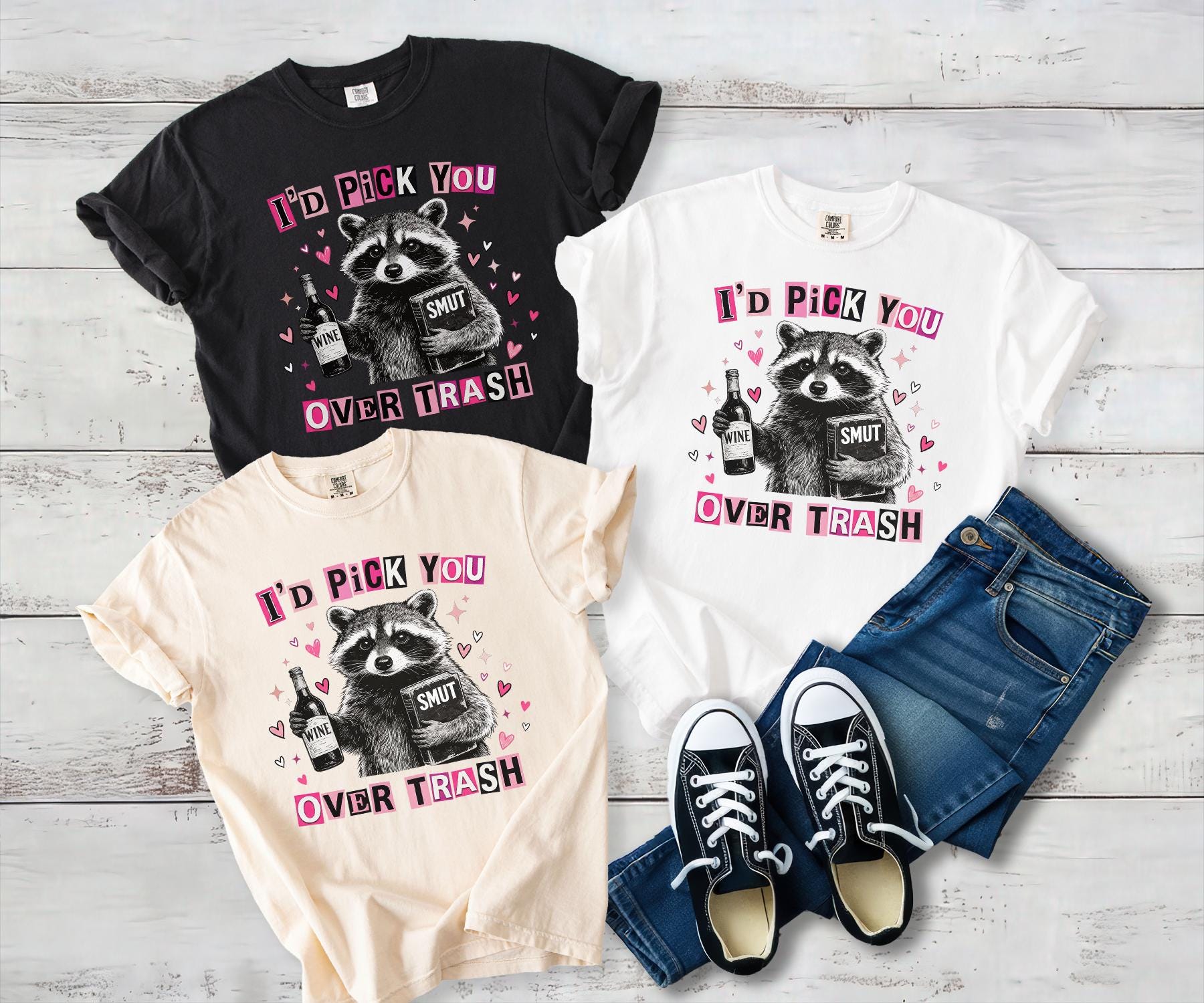 I’d Pick You Over Trash Funny Raccoon Graphic T-Shirt – Retro Bookish Valentine Tee