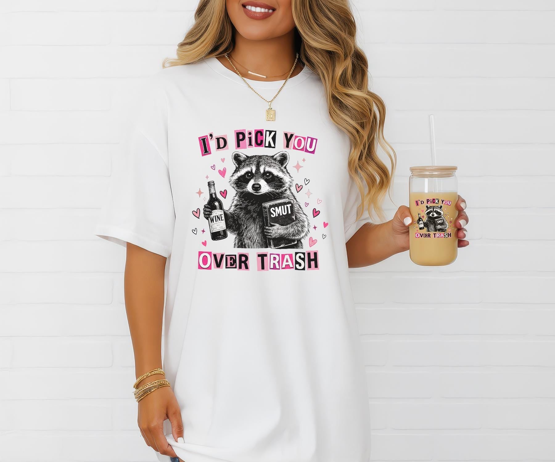 I’d Pick You Over Trash Funny Raccoon Graphic T-Shirt – Retro Bookish Valentine Tee