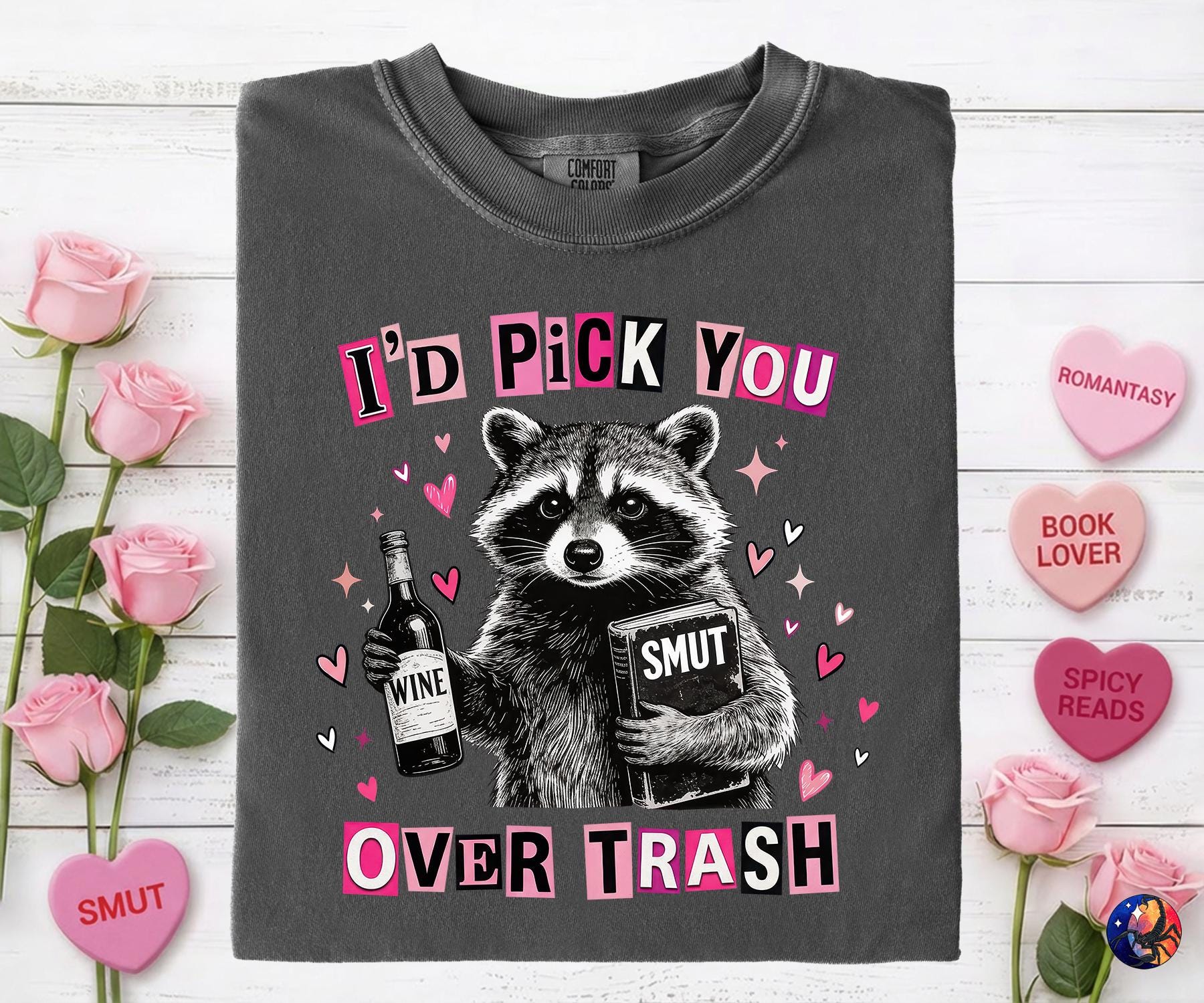 I’d Pick You Over Trash Funny Raccoon Graphic T-Shirt – Retro Bookish Valentine Tee