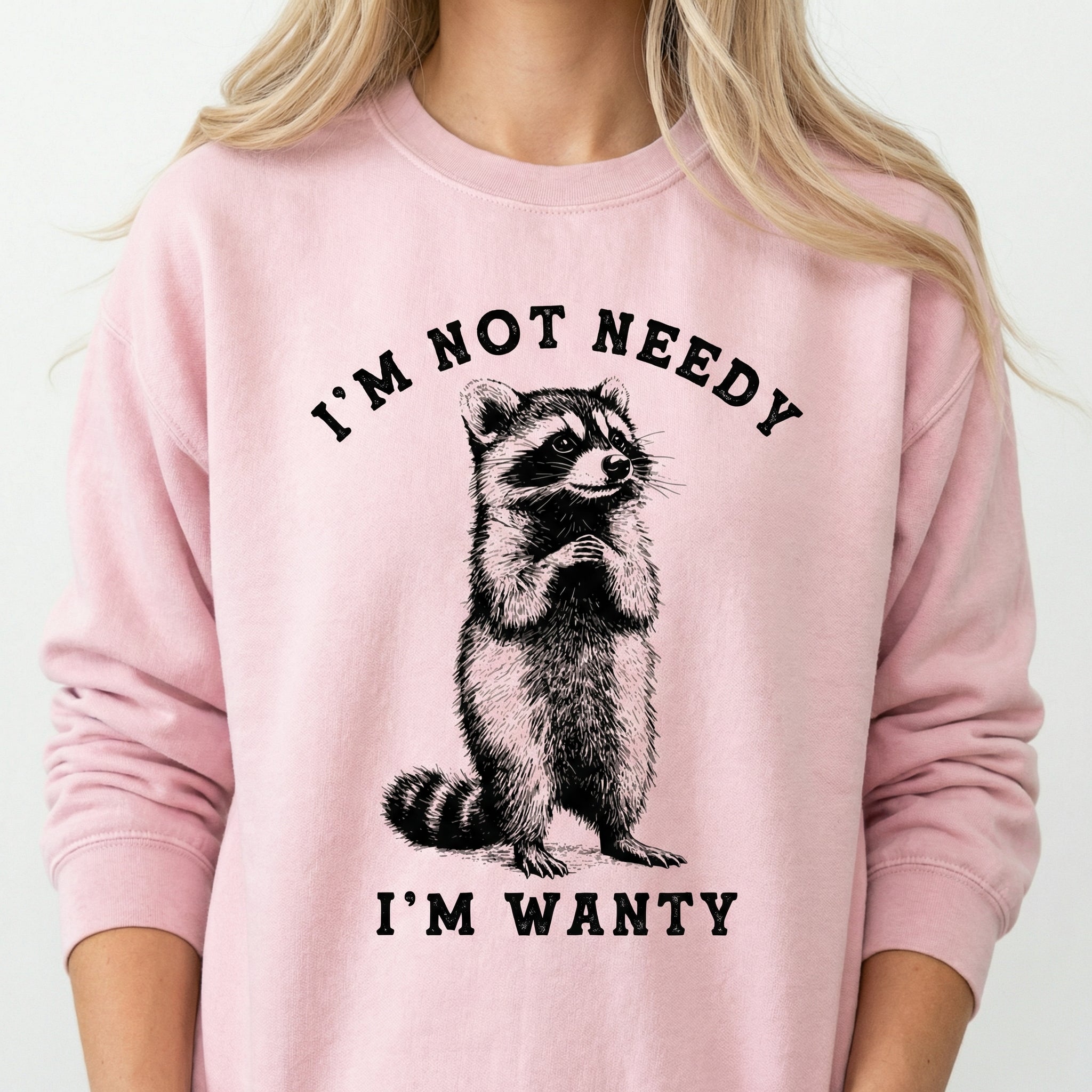 I’m Not Needy I’m Wanty Raccoon T-Shirt - Funny Sarcastic Animal Quote Graphic Tee
