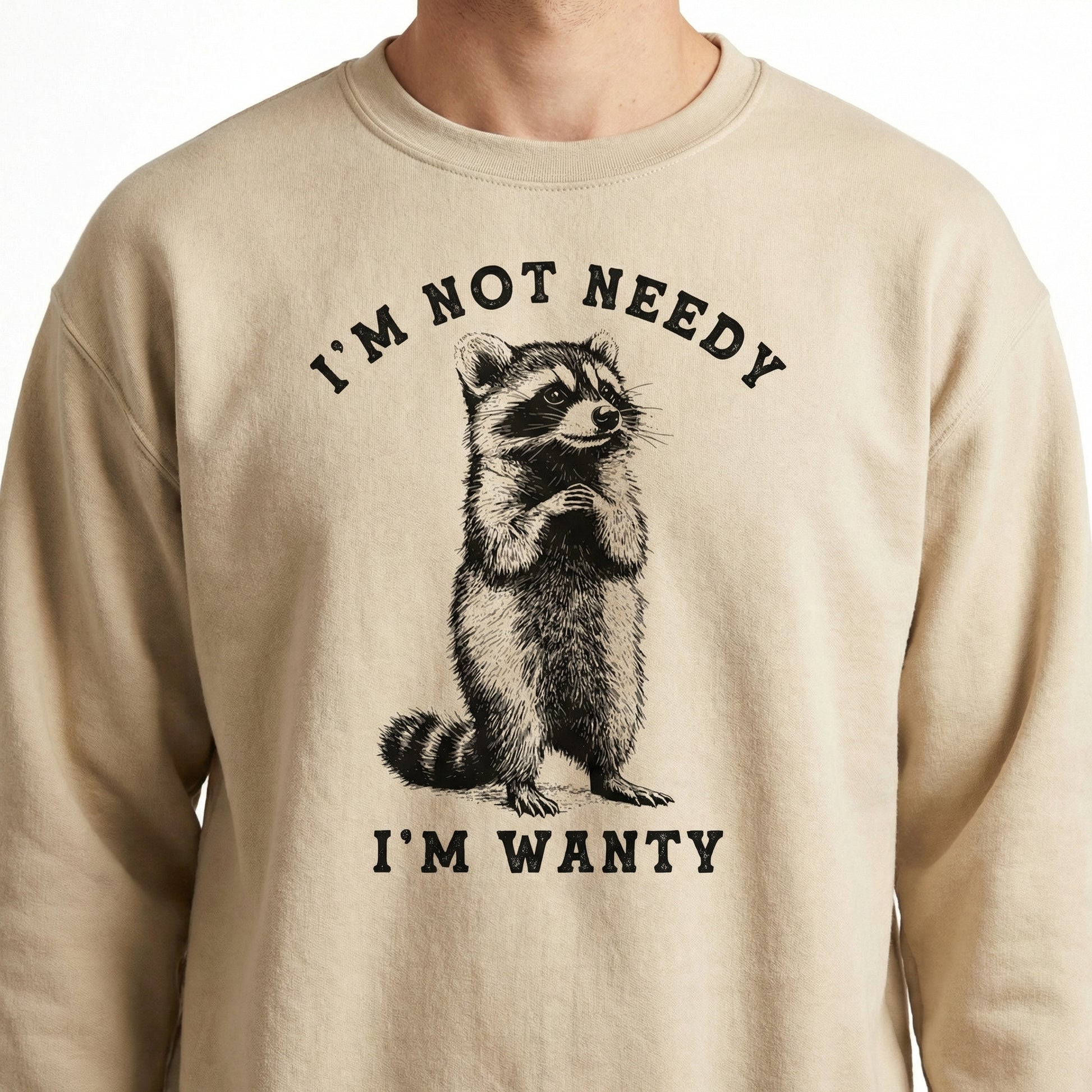 I’m Not Needy I’m Wanty Raccoon T-Shirt - Funny Sarcastic Animal Quote Graphic Tee
