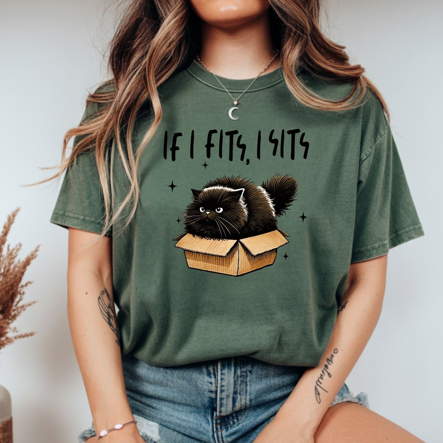 If I Fits I Sits T-Shirt - Funny Cat Sarcastic Graphic Tee