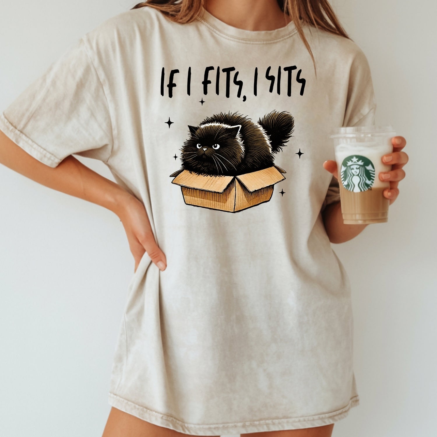 If I Fits I Sits T-Shirt - Funny Cat Sarcastic Graphic Tee