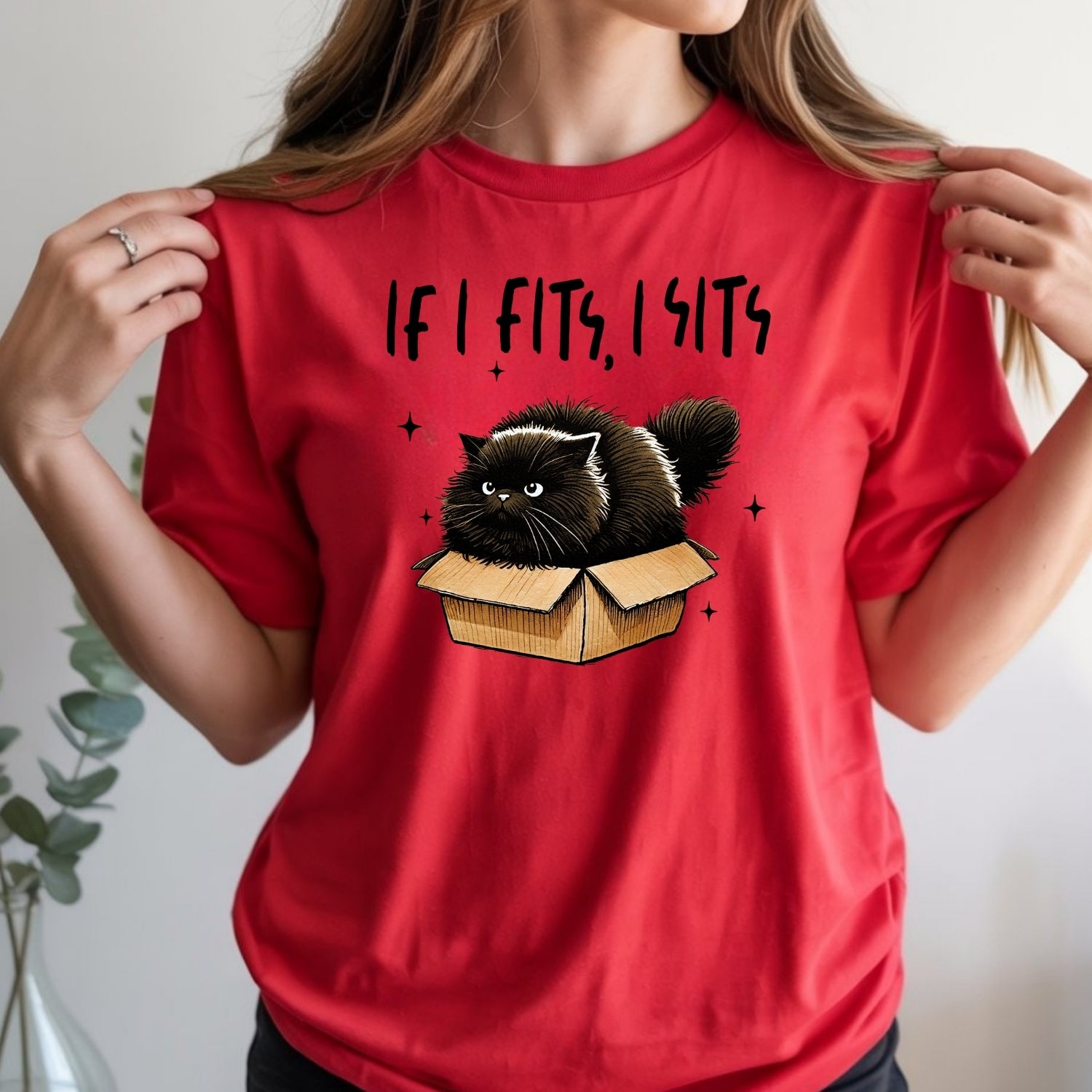 If I Fits I Sits T-Shirt - Funny Cat Sarcastic Graphic Tee