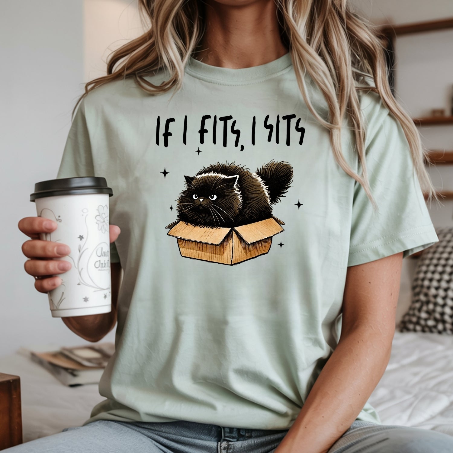 If I Fits I Sits T-Shirt - Funny Cat Sarcastic Graphic Tee