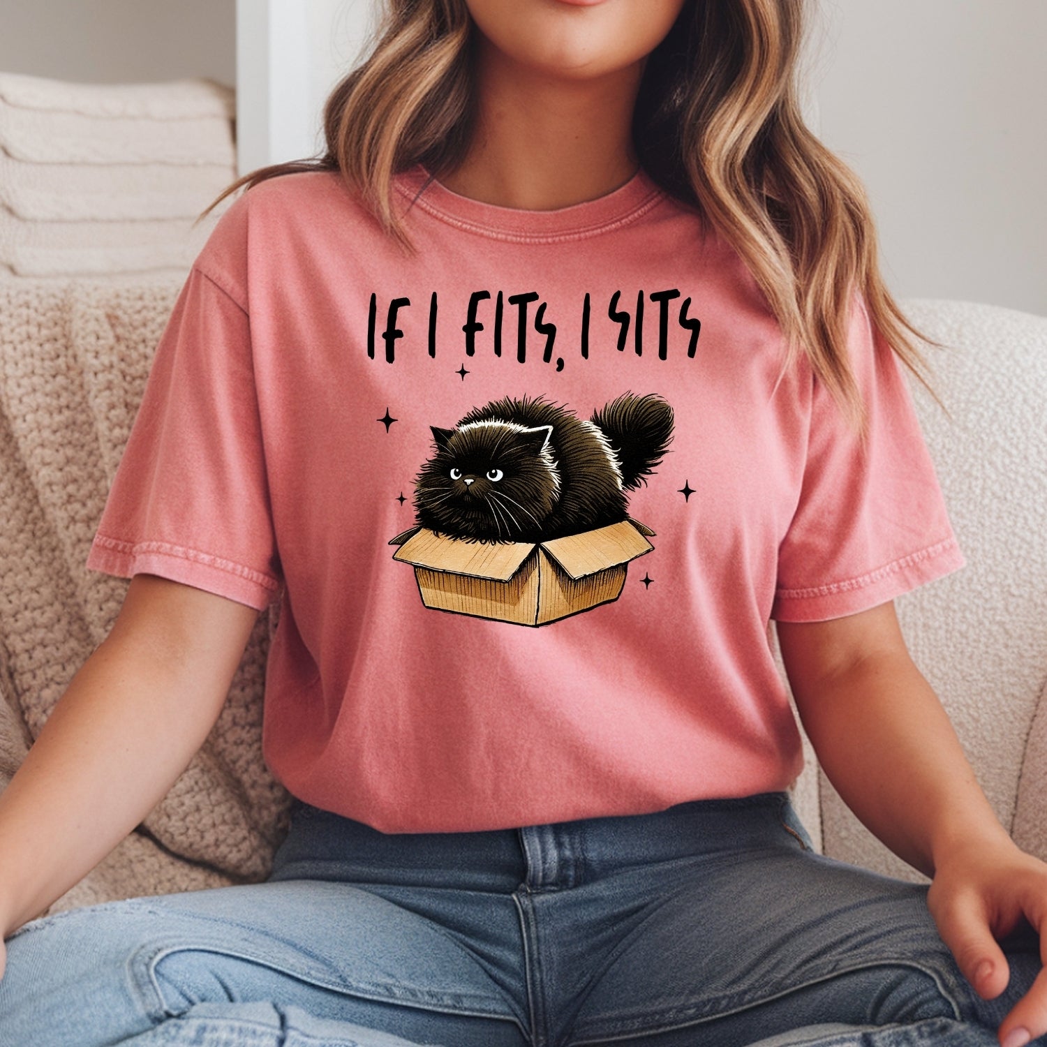 If I Fits I Sits T-Shirt - Funny Cat Sarcastic Graphic Tee