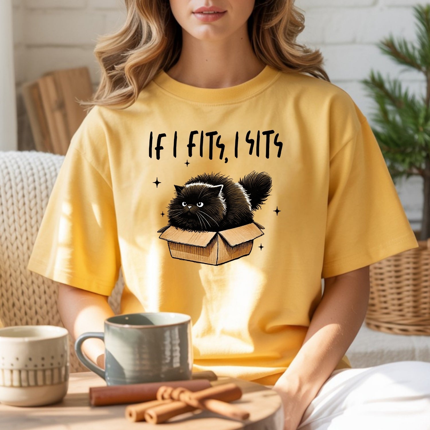 If I Fits I Sits T-Shirt - Funny Cat Sarcastic Graphic Tee