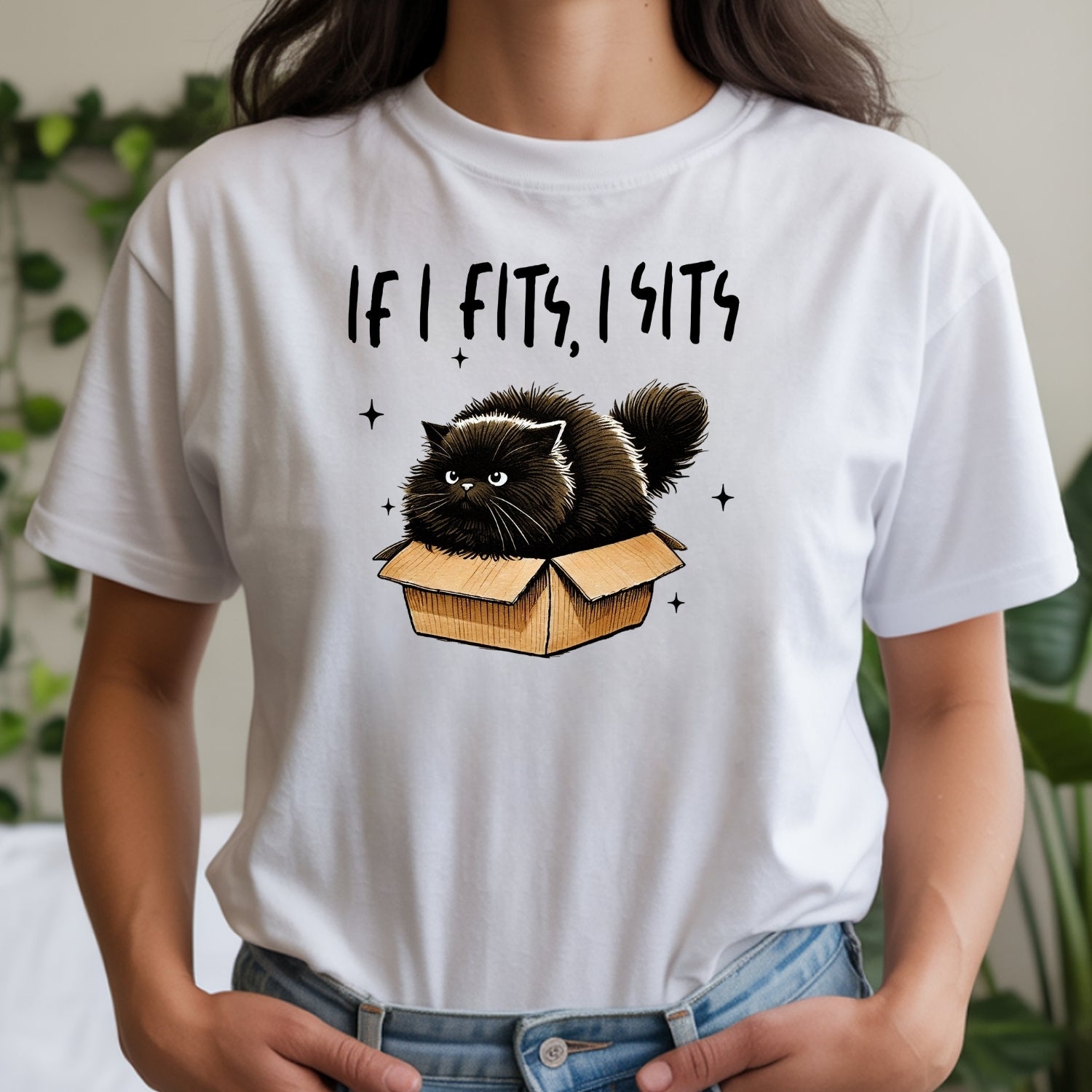 If I Fits I Sits T-Shirt - Funny Cat Sarcastic Graphic Tee