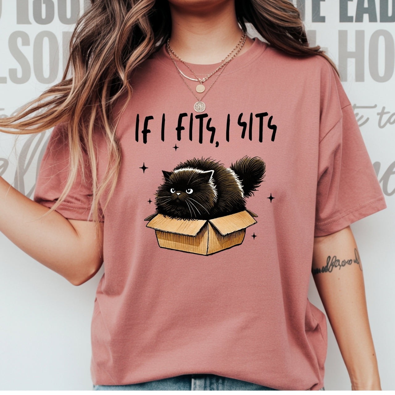 If I Fits I Sits T-Shirt - Funny Cat Sarcastic Graphic Tee