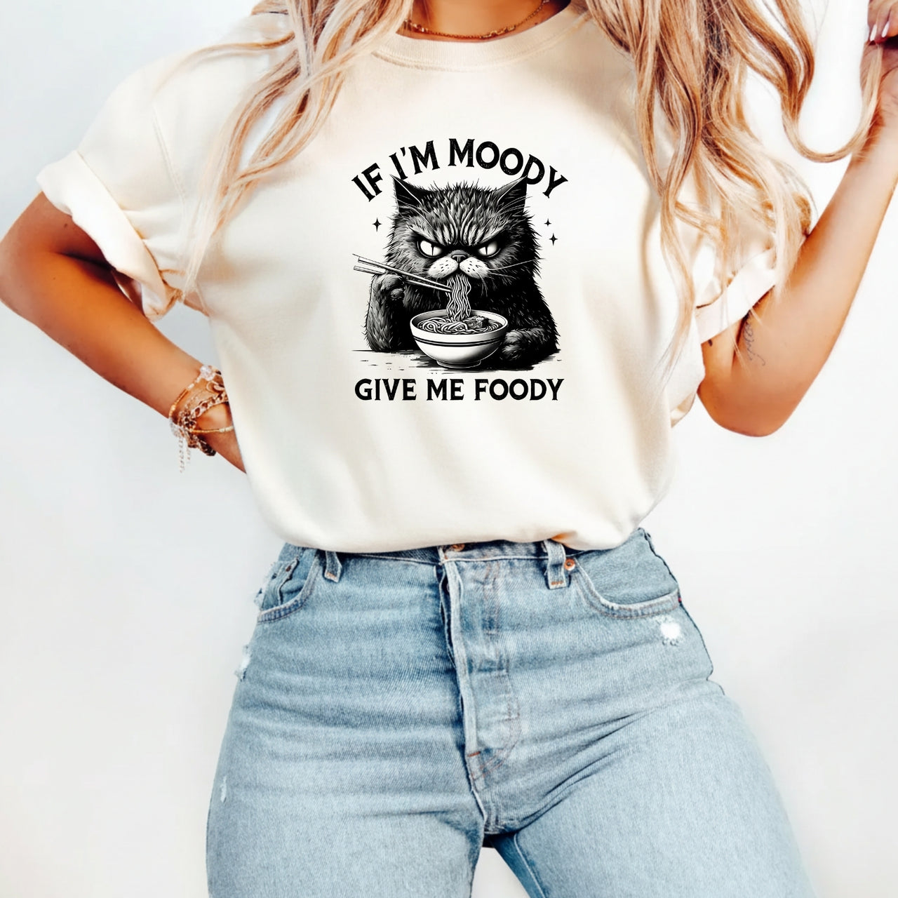 If I'm Moody Give Me Foody T-Shirt - Funny Cat Sarcastic Graphic Tee