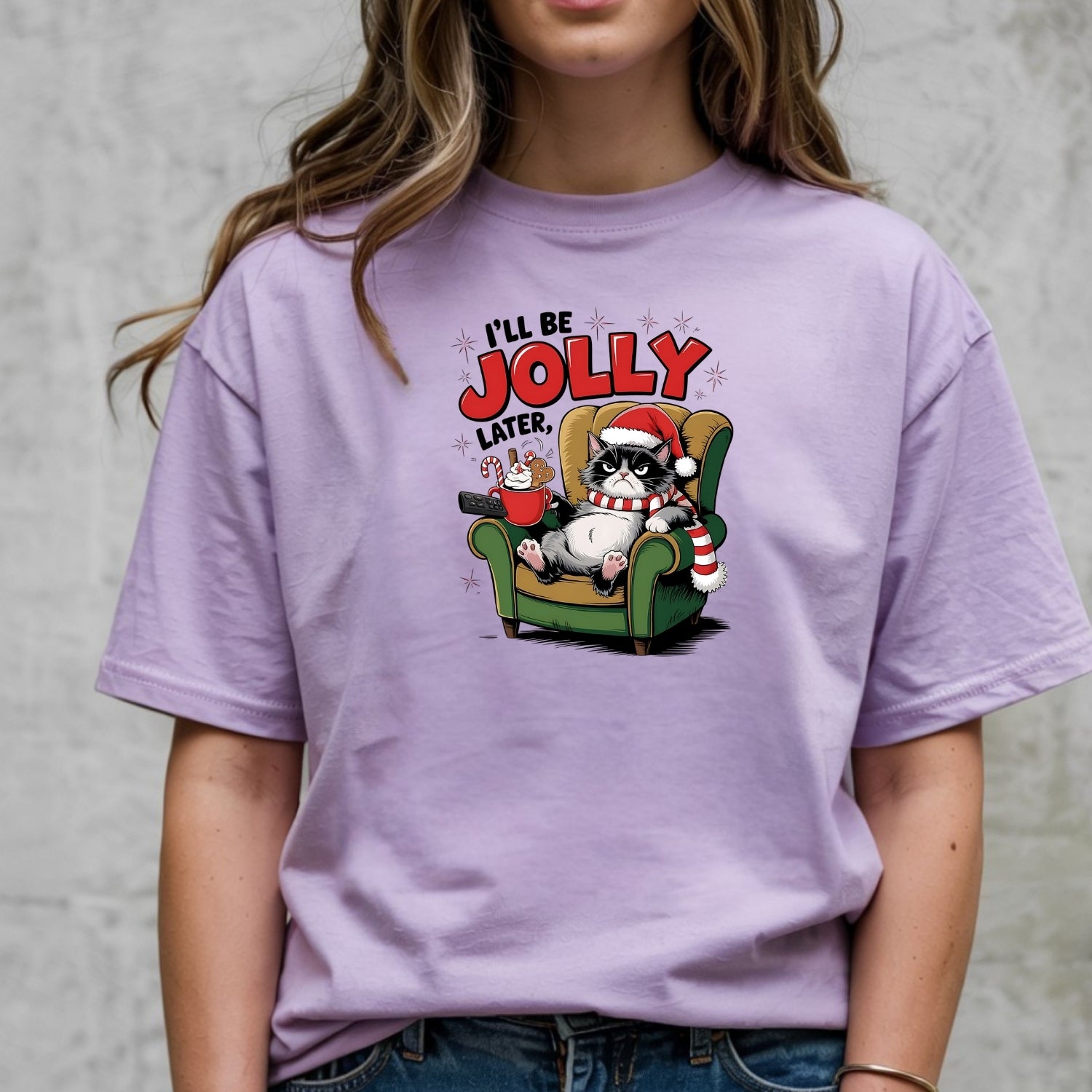 I'll Be Jolly Later Christmas T-Shirt - Funny Cat Sarcastic Graphic Tee
