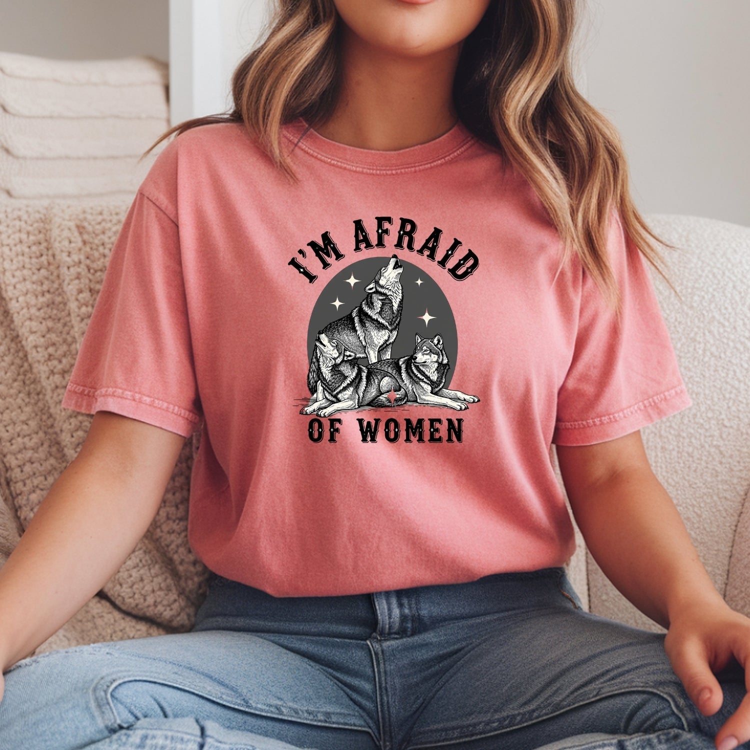 I'm Afraid of Women T-Shirt – Funny Ironic Werewolf Meme Unisex Tee