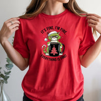 I'm Fine Everything Fine Christmas T-Shirt - Funny Cat Sarcastic Graphic Tee