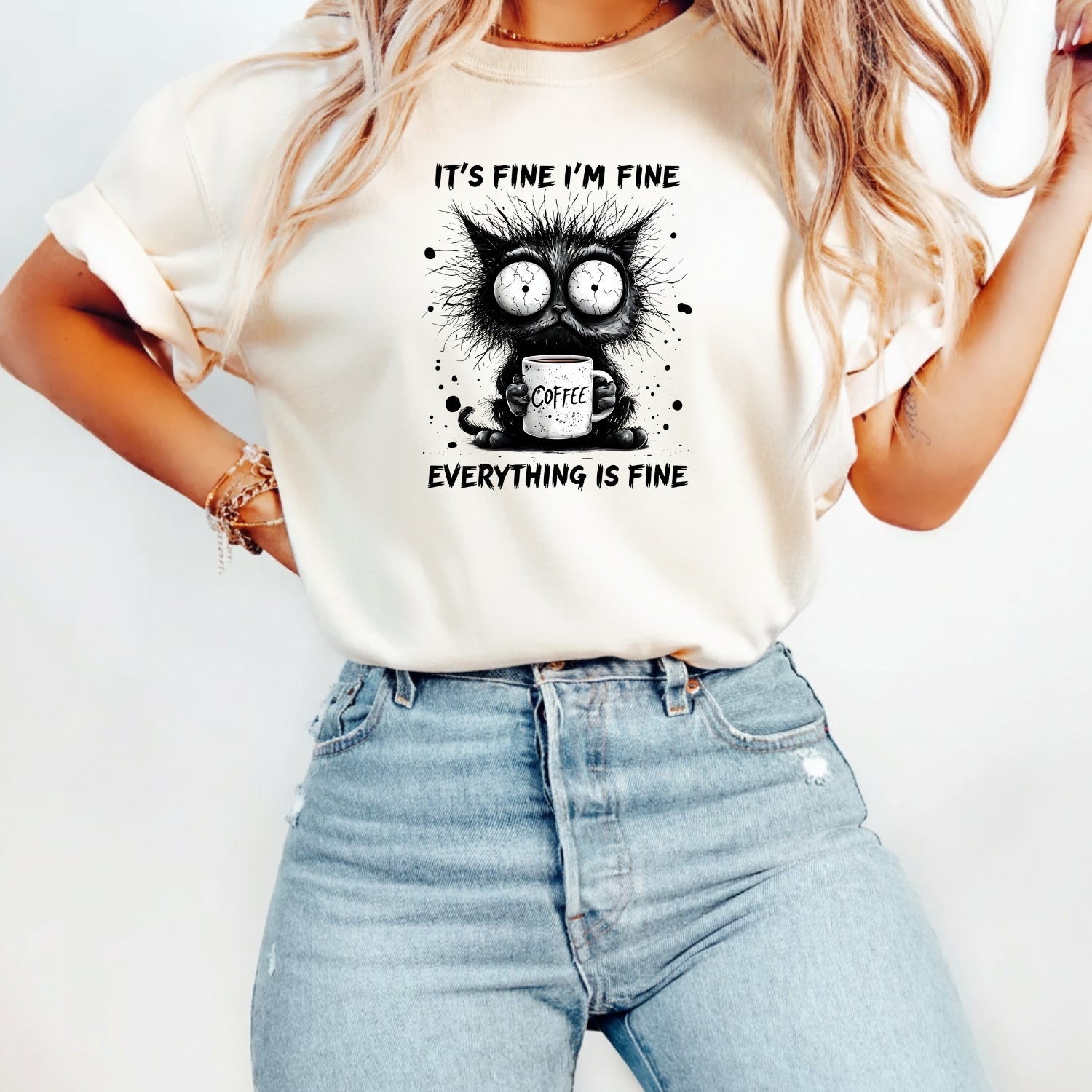 I'm Fine Everything Fine T-Shirt - Funny Cat Sarcastic Graphic Tee