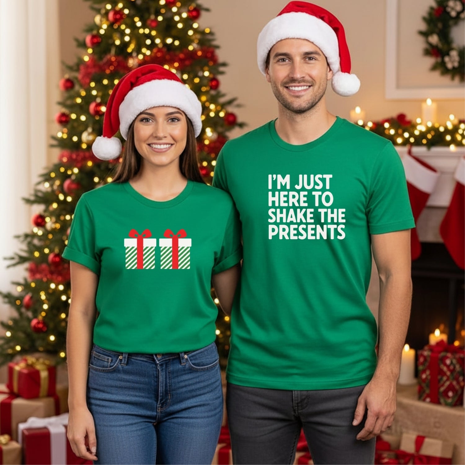 I'm Just Here To Shake The Presents Funny Matching T-Shirts For Couples