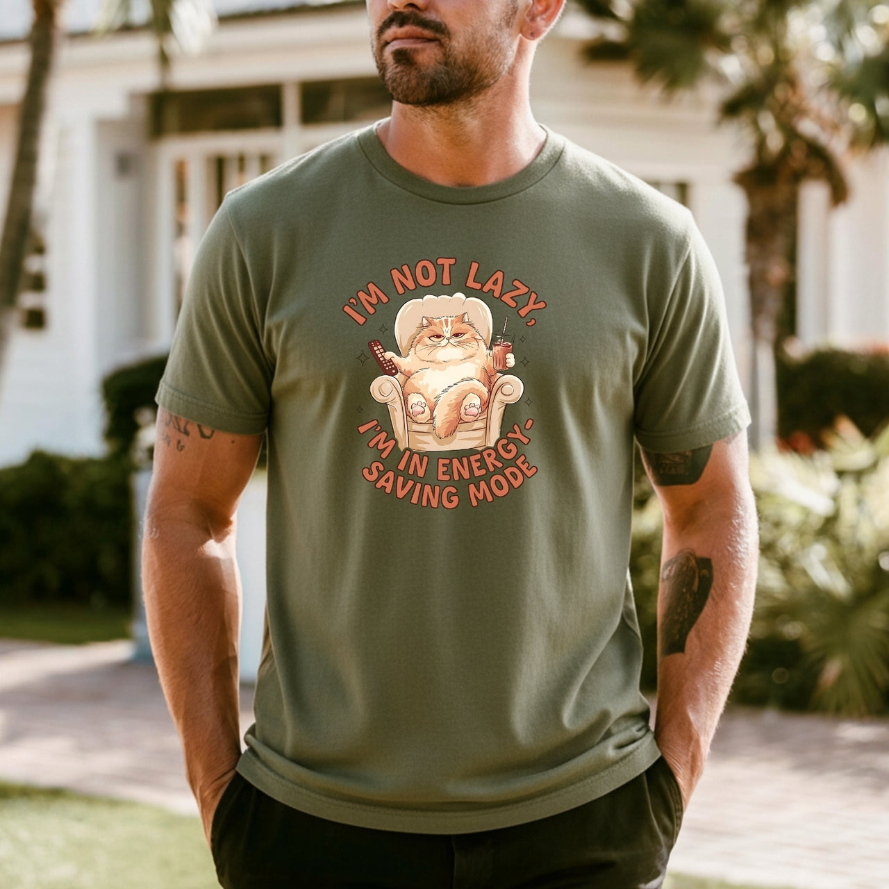 I'm Not Lazy T-Shirt - Funny Cat Sarcastic Graphic Tee