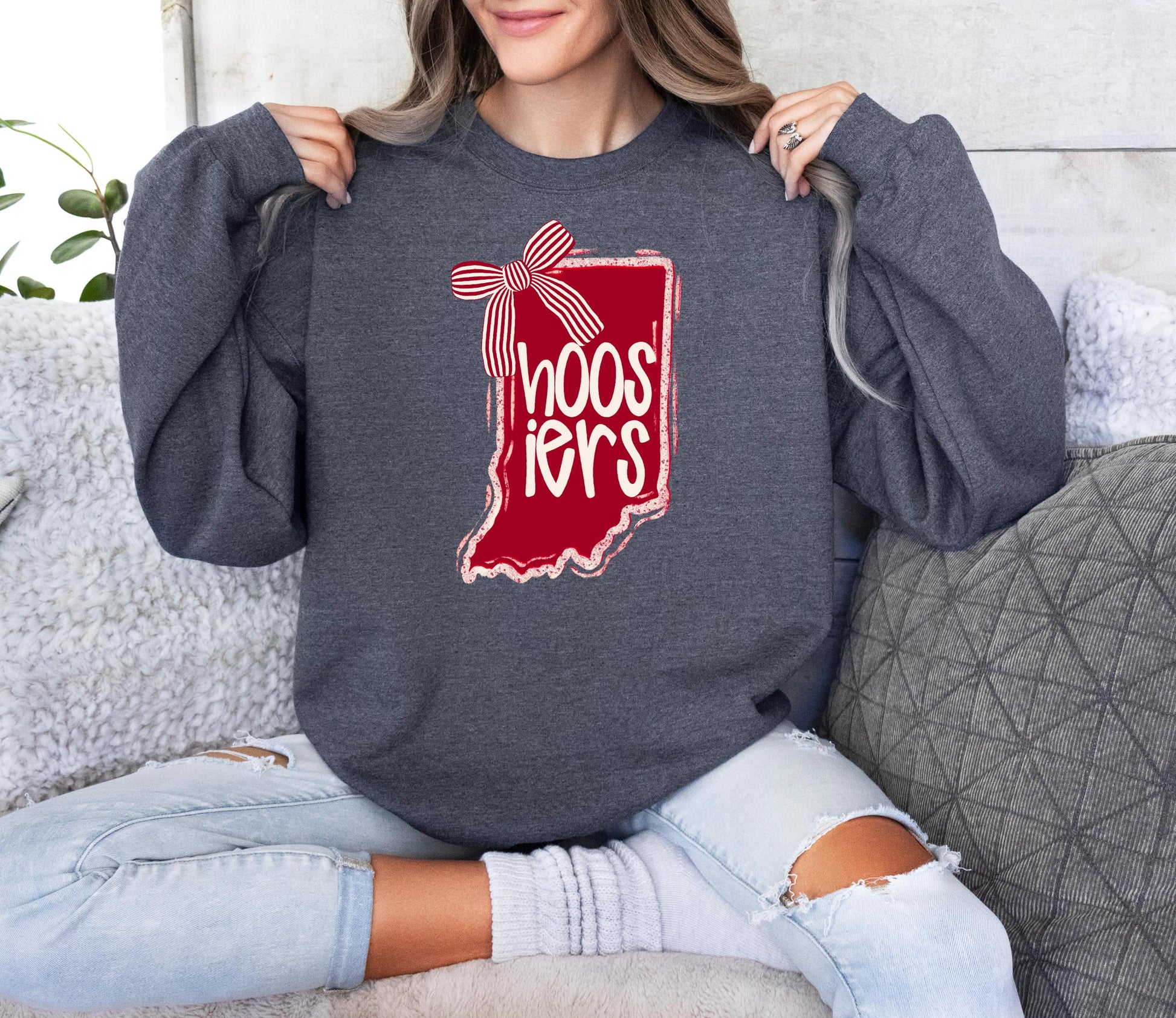 Indiana State Pride Graphic T-Shirt – Cute Coquette Bow Game Day Tee
