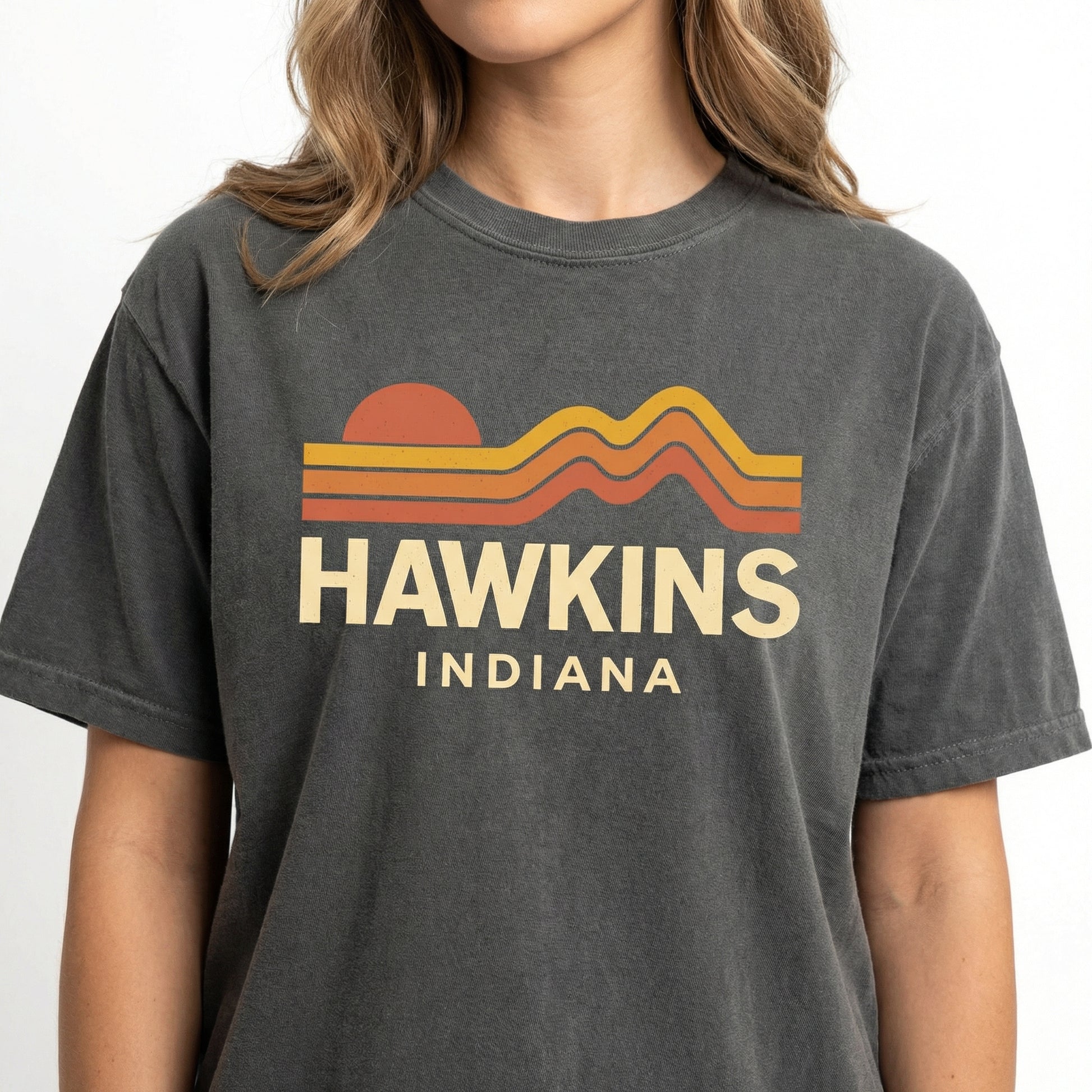 Indiana Sunset Graphic T-Shirt – Retro Vintage 80s Style Tee – Nostalgia Fan Gift