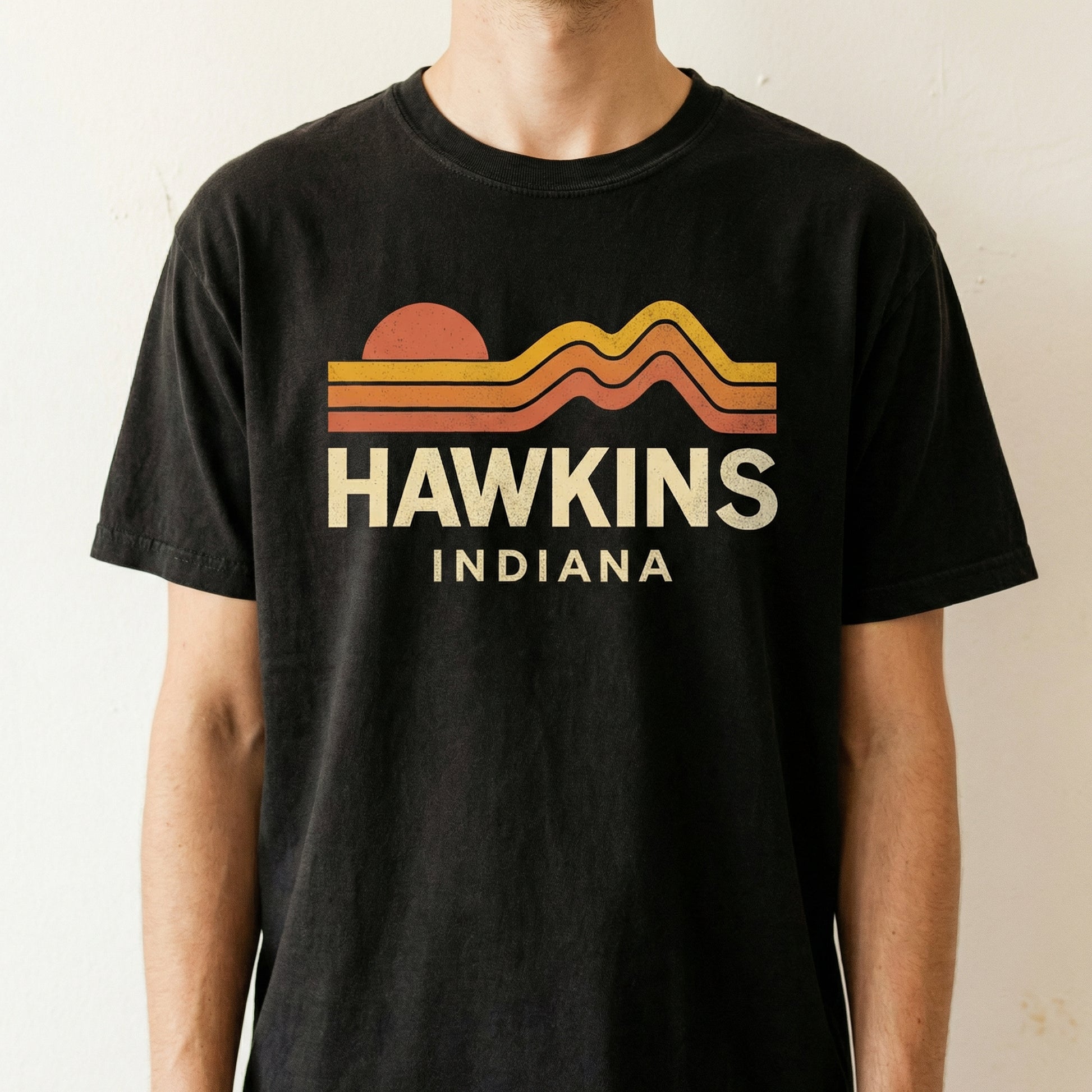 Indiana Sunset Graphic T-Shirt – Retro Vintage 80s Style Tee – Nostalgia Fan Gift