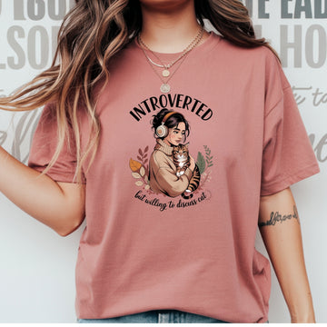 Introverted But Discuss Cat T-Shirt - Funny Cat Sarcastic Graphic Tee