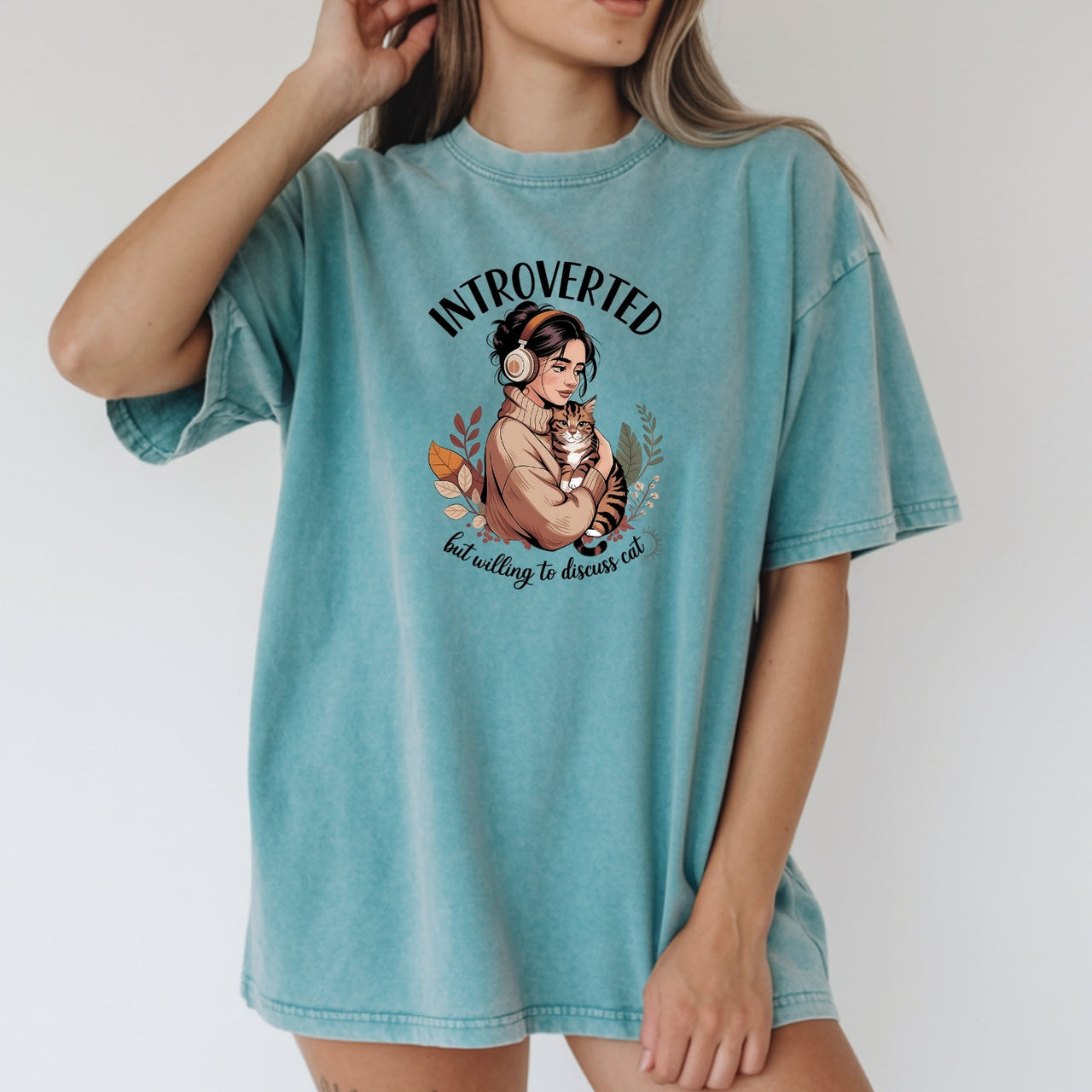 Introverted But Discuss Cat T-Shirt - Funny Cat Sarcastic Graphic Tee