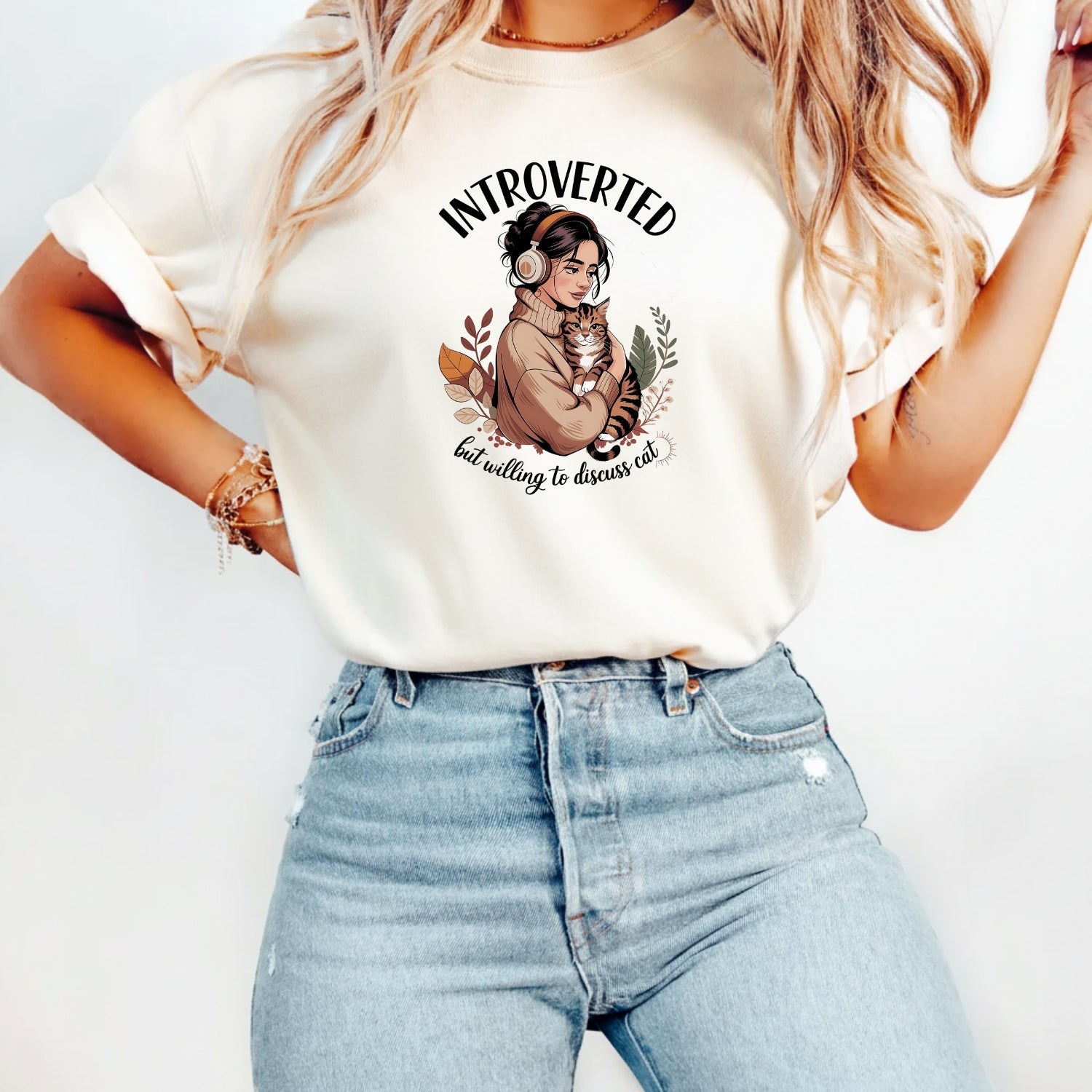 Introverted But Discuss Cat T-Shirt - Funny Cat Sarcastic Graphic Tee