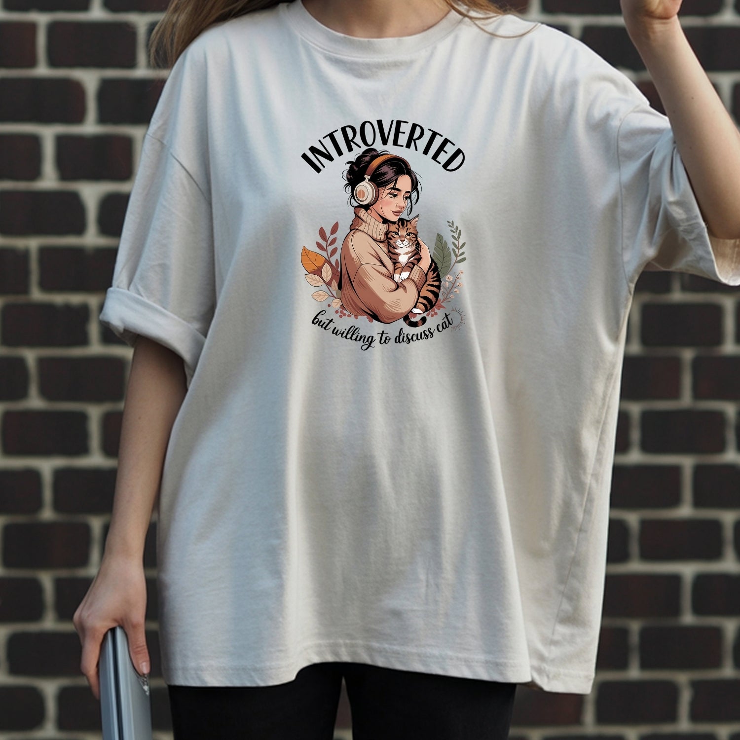 Introverted But Discuss Cat T-Shirt - Funny Cat Sarcastic Graphic Tee