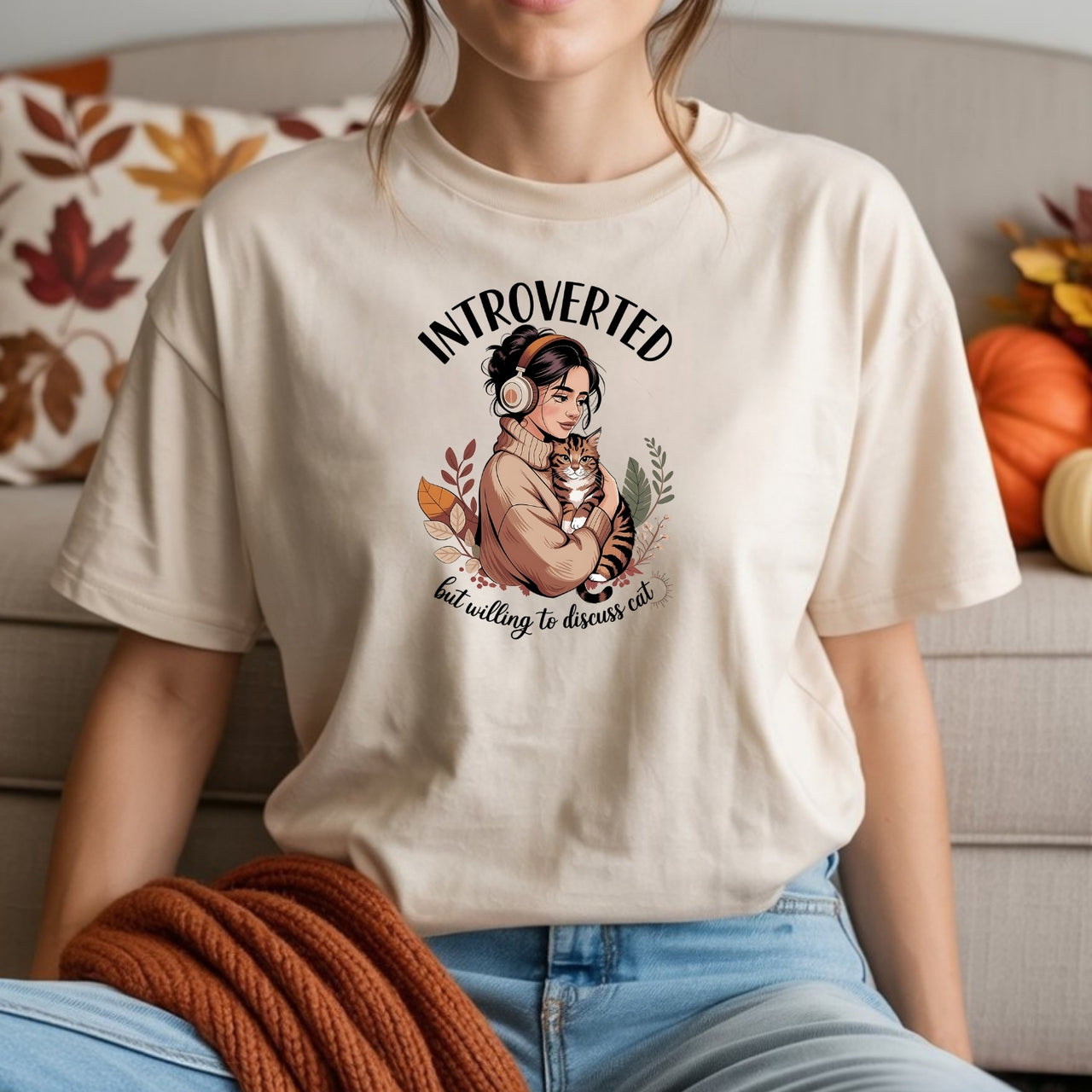 Introverted But Discuss Cat T-Shirt - Funny Cat Sarcastic Graphic Tee