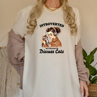 Introverted But Discuss Cats T-Shirt - Funny Cat Sarcastic Graphic Tee
