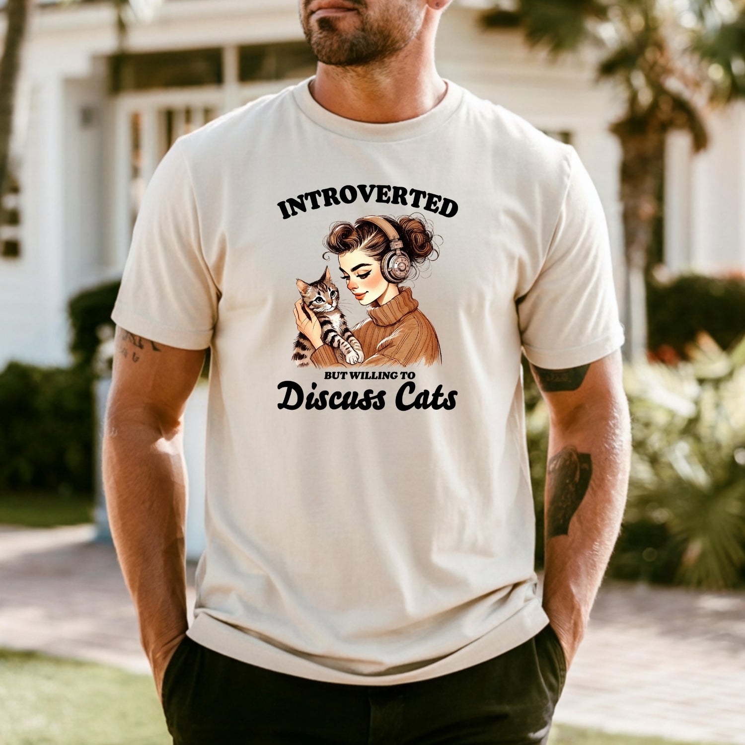 Introverted But Discuss Cats T-Shirt - Funny Cat Sarcastic Graphic Tee