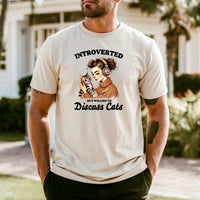 Introverted But Discuss Cats T-Shirt - Funny Cat Sarcastic Graphic Tee