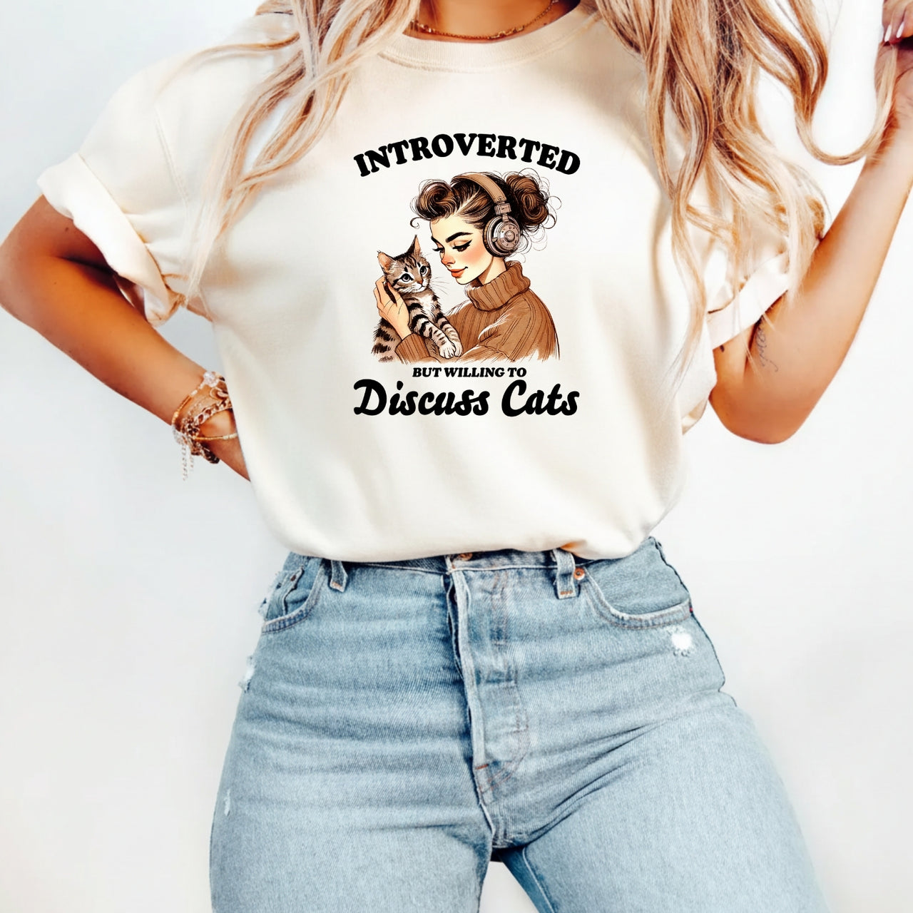 Introverted But Discuss Cats T-Shirt - Funny Cat Sarcastic Graphic Tee